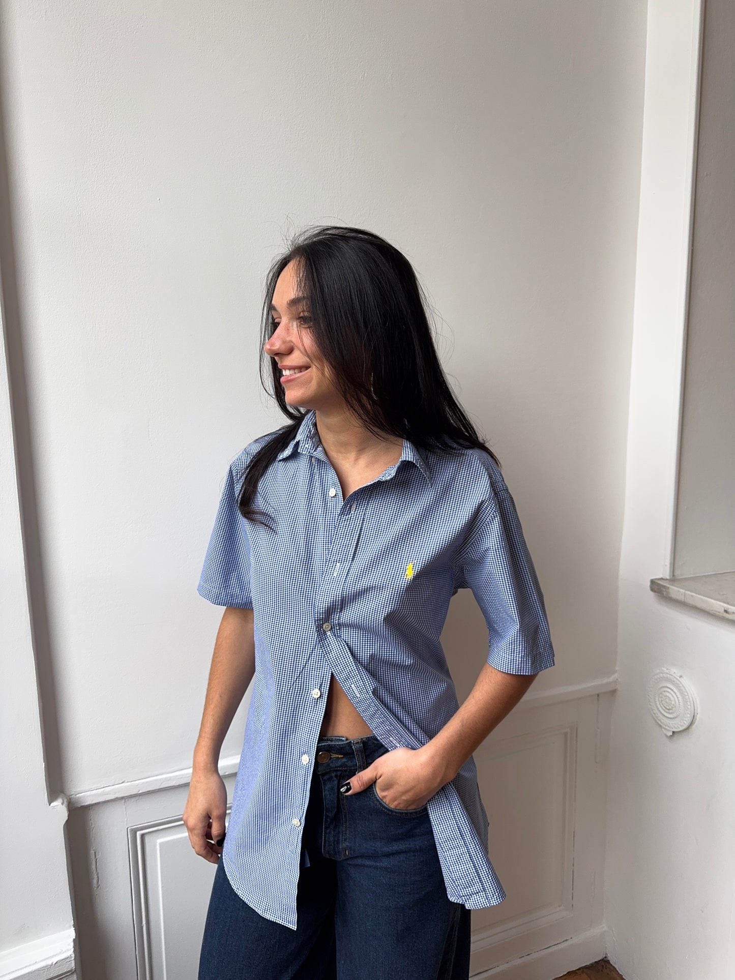 Chemisette upcyclée dos nu vichy