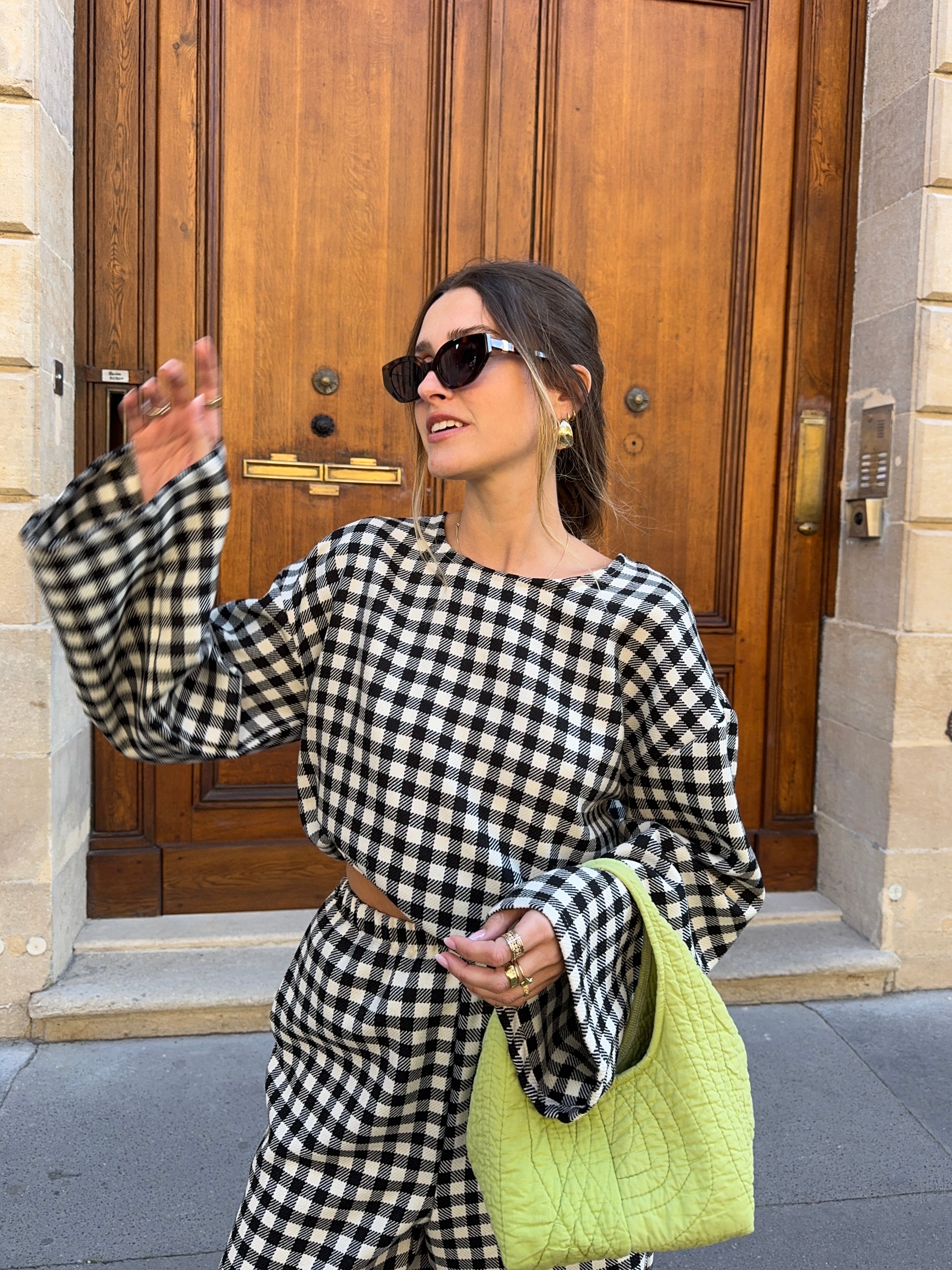 Pull fin laine vichy noir et blanc