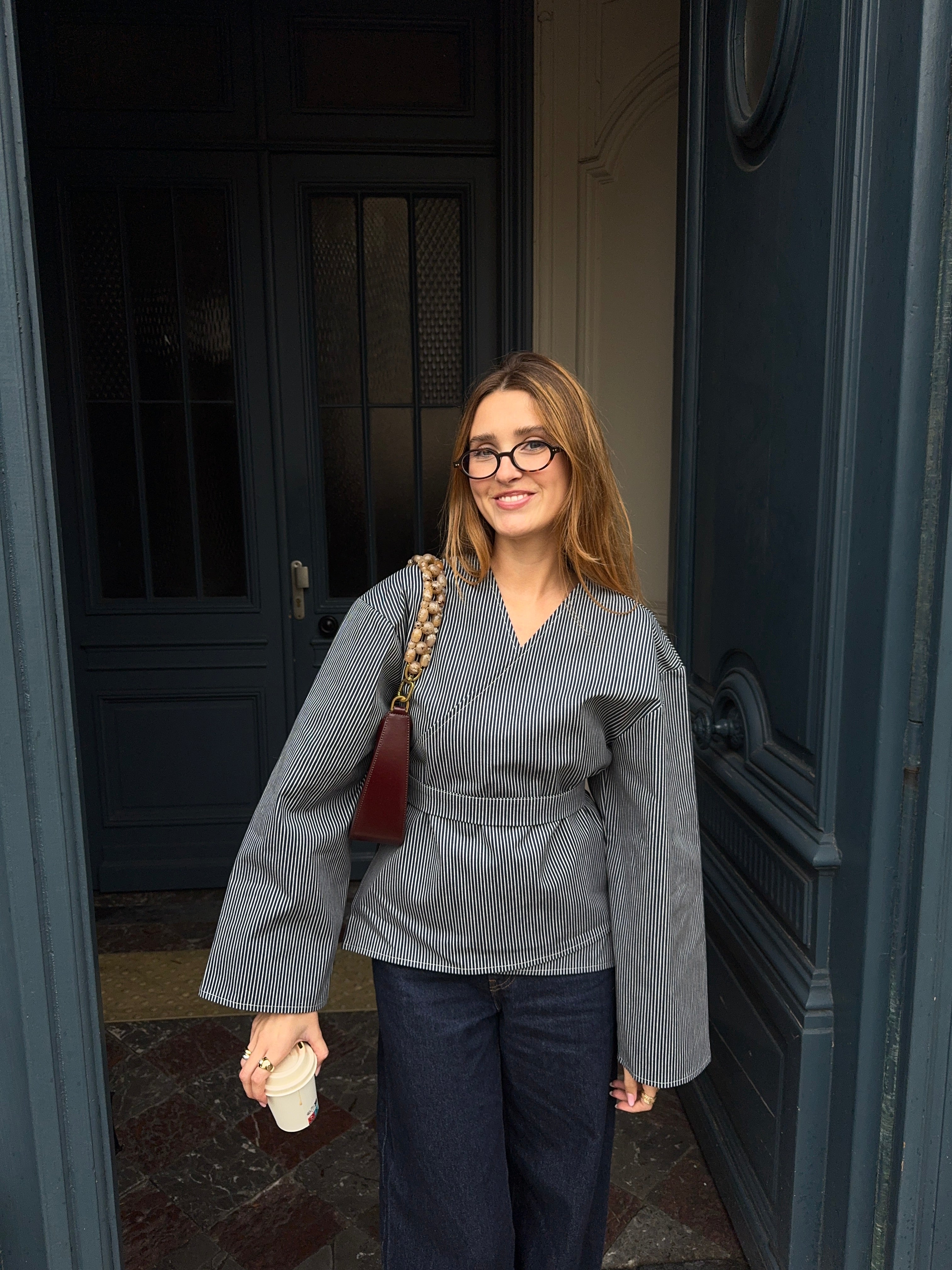 Kimono denim marine à rayures