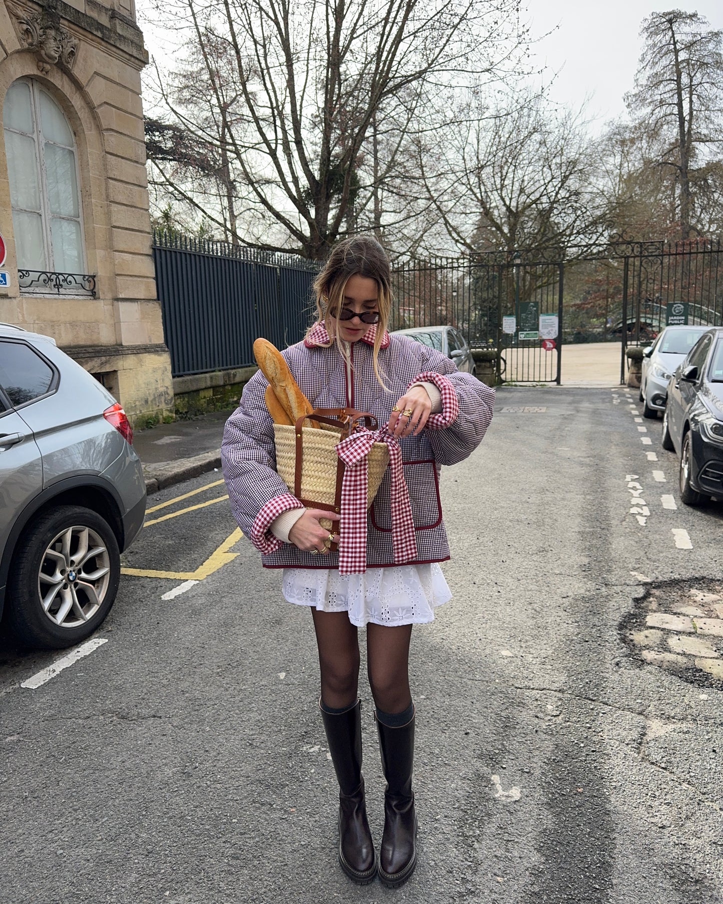 Veste matelassée vichy bordeaux
