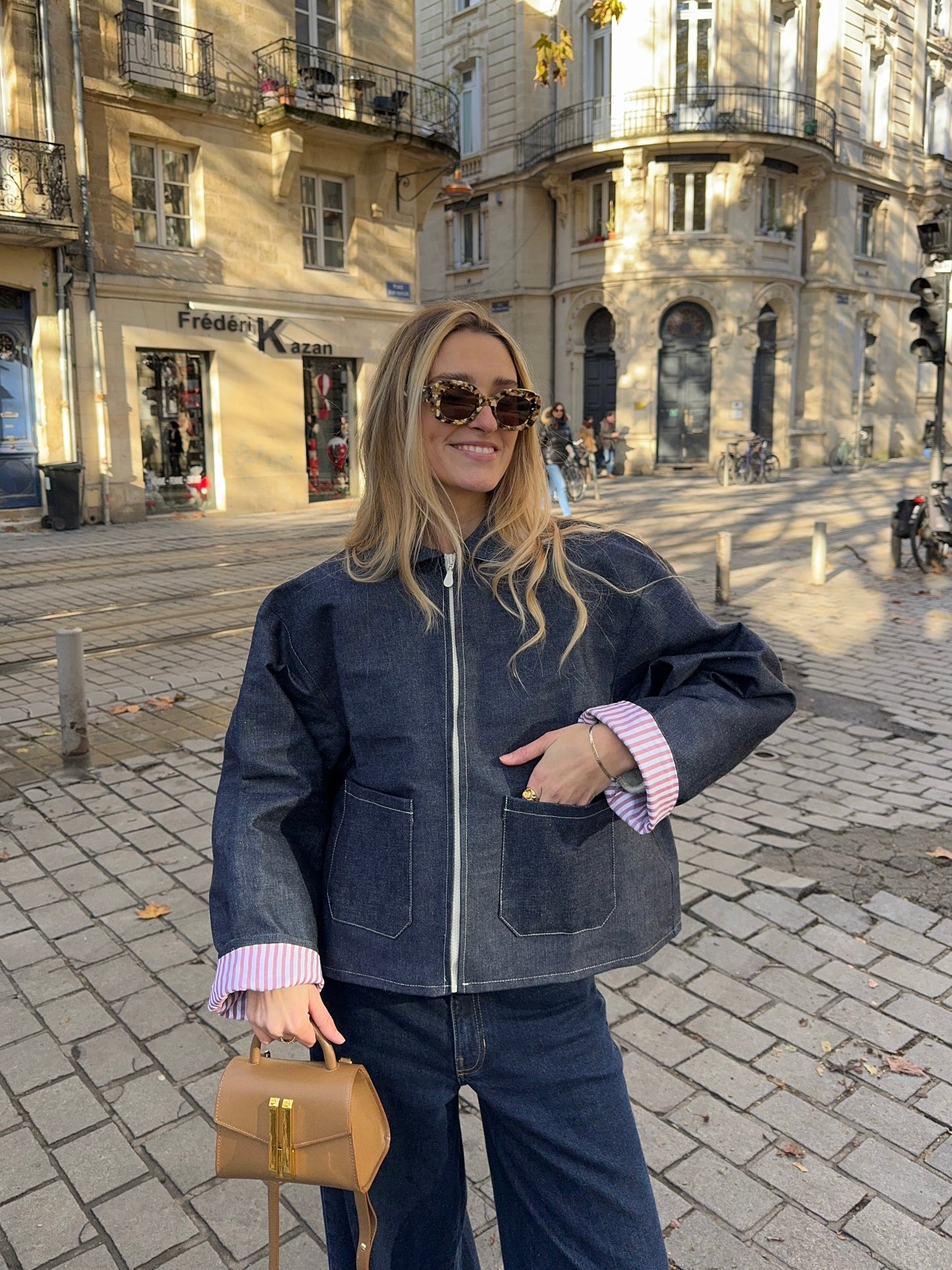 Veste denim poches plaquées