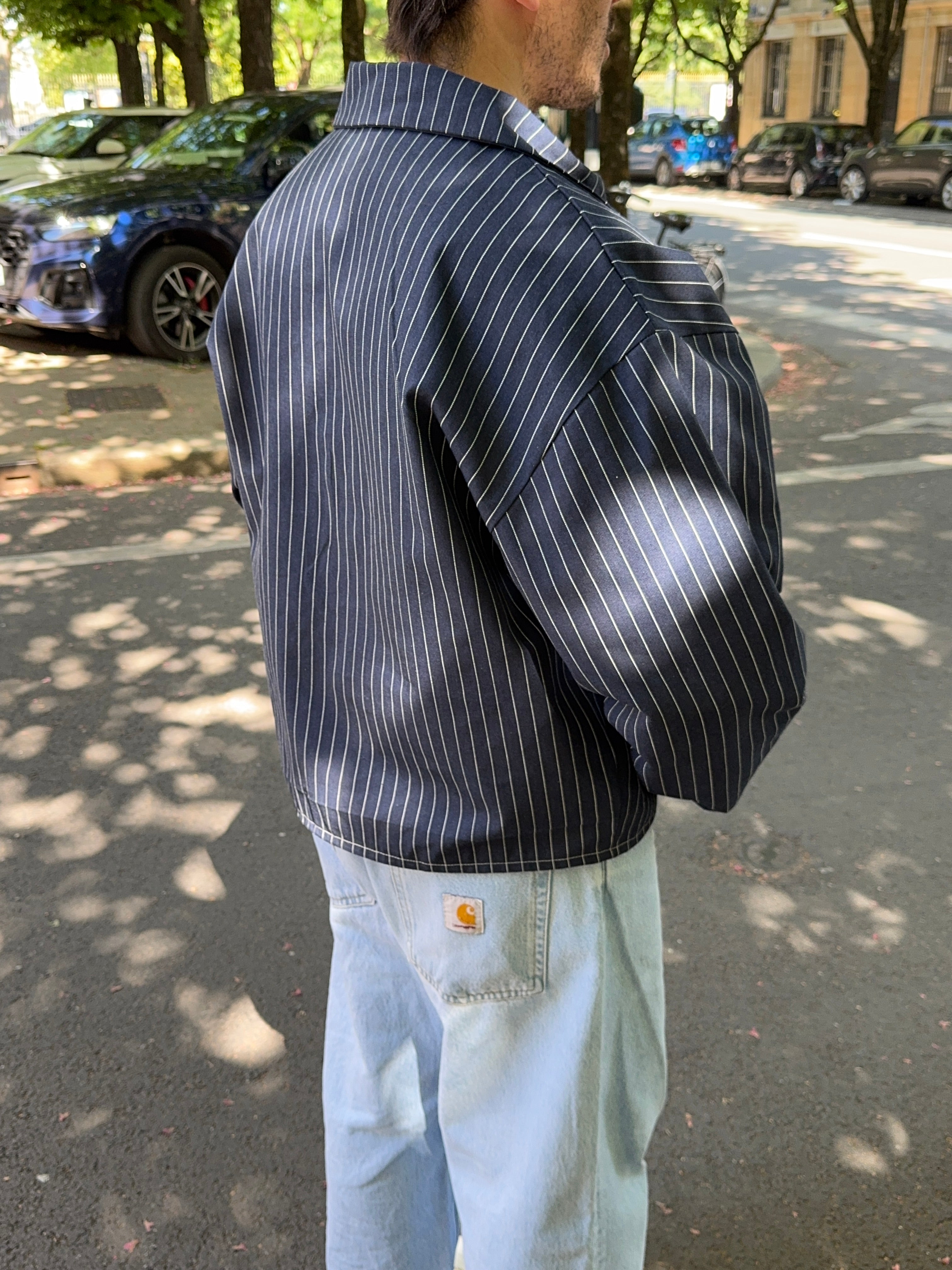 Veste denim mixte marine à rayures