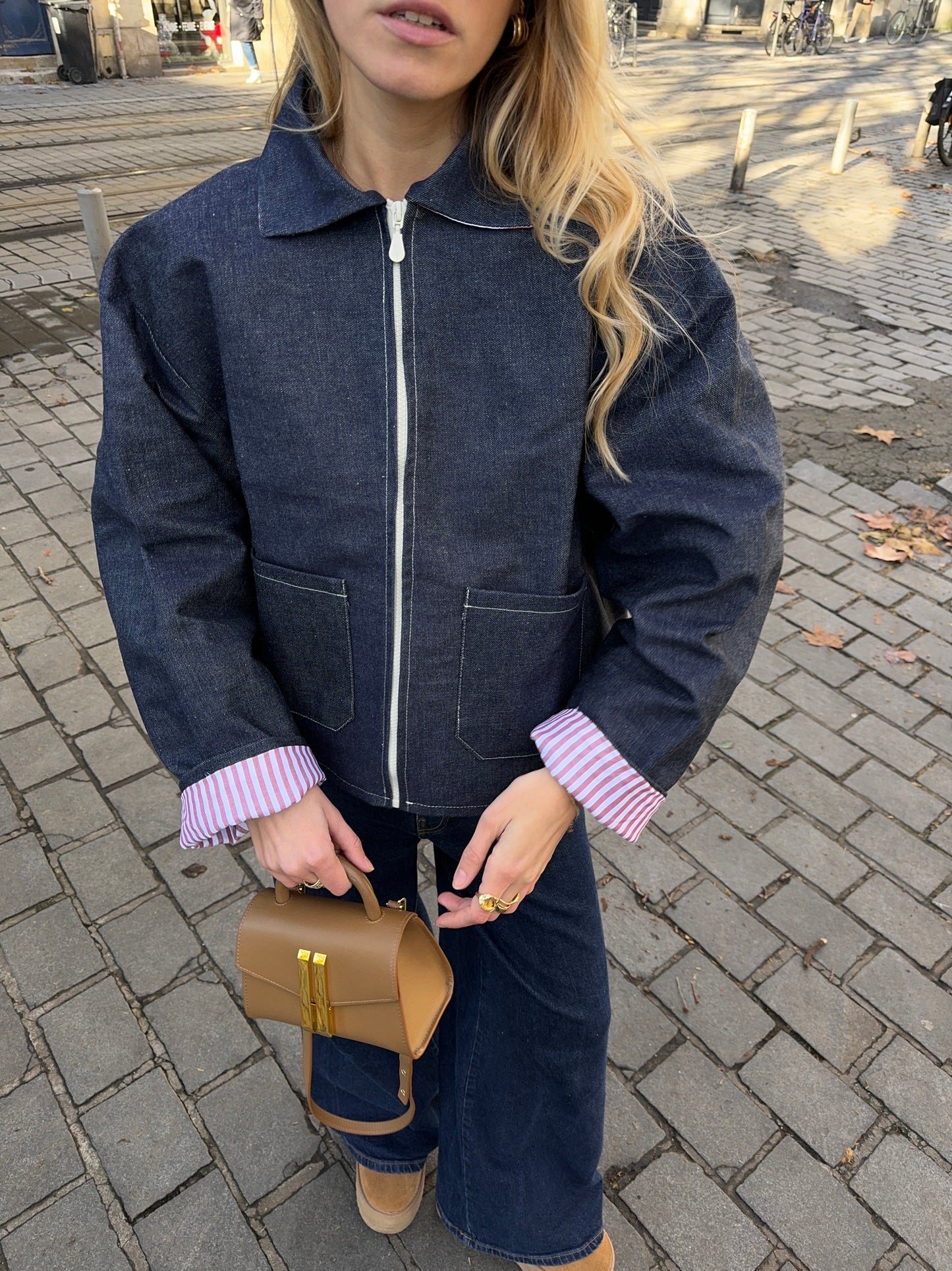 Veste denim poches plaquées