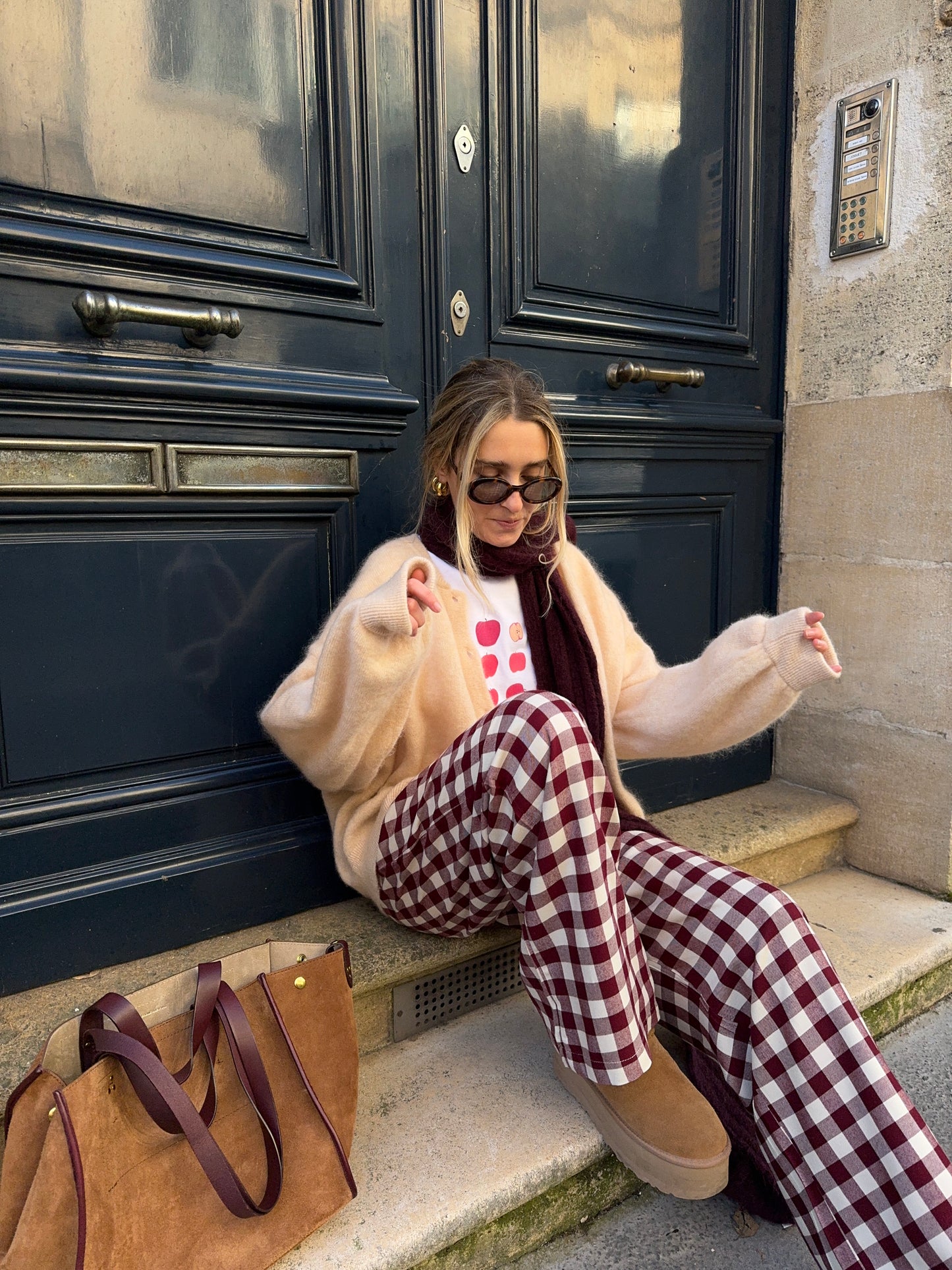 Pantalon vichy bordeaux