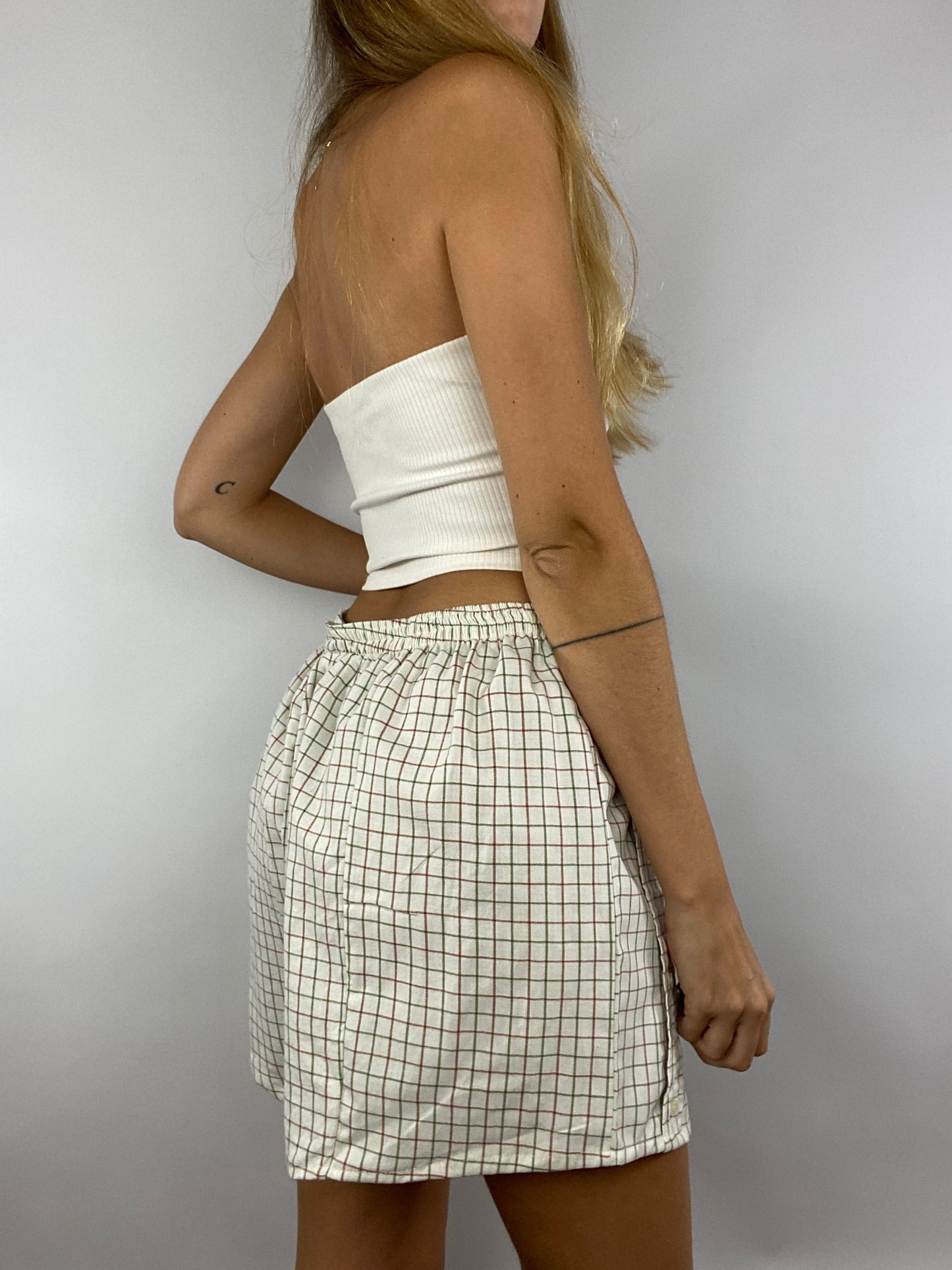 Caleçon short upcyclé blanc à carreaux