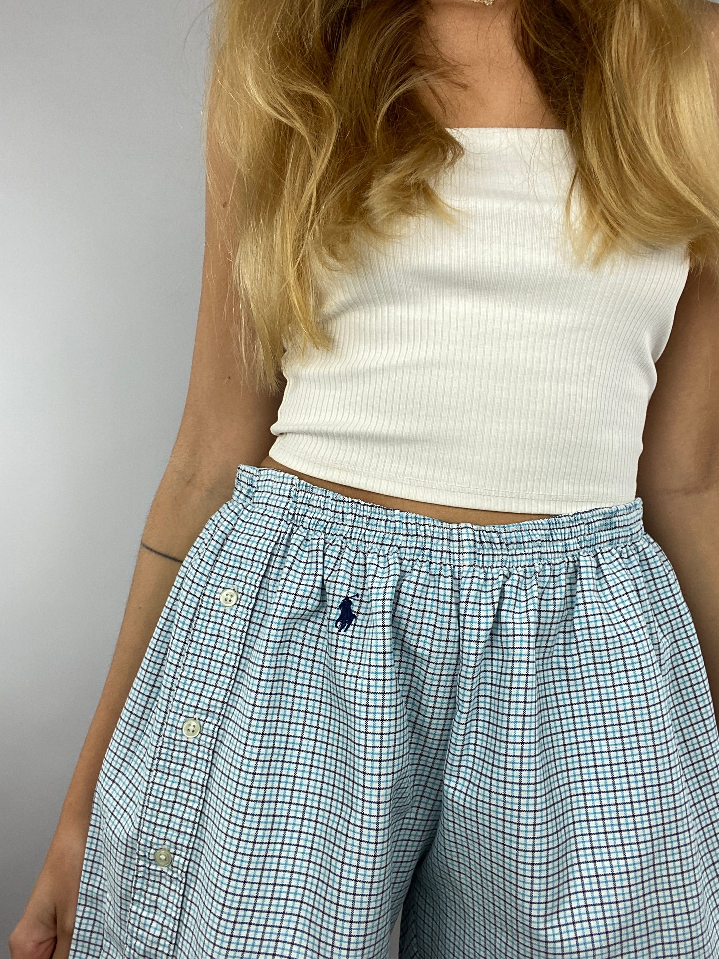 Caleçon short upcyclé blanc à carreaux