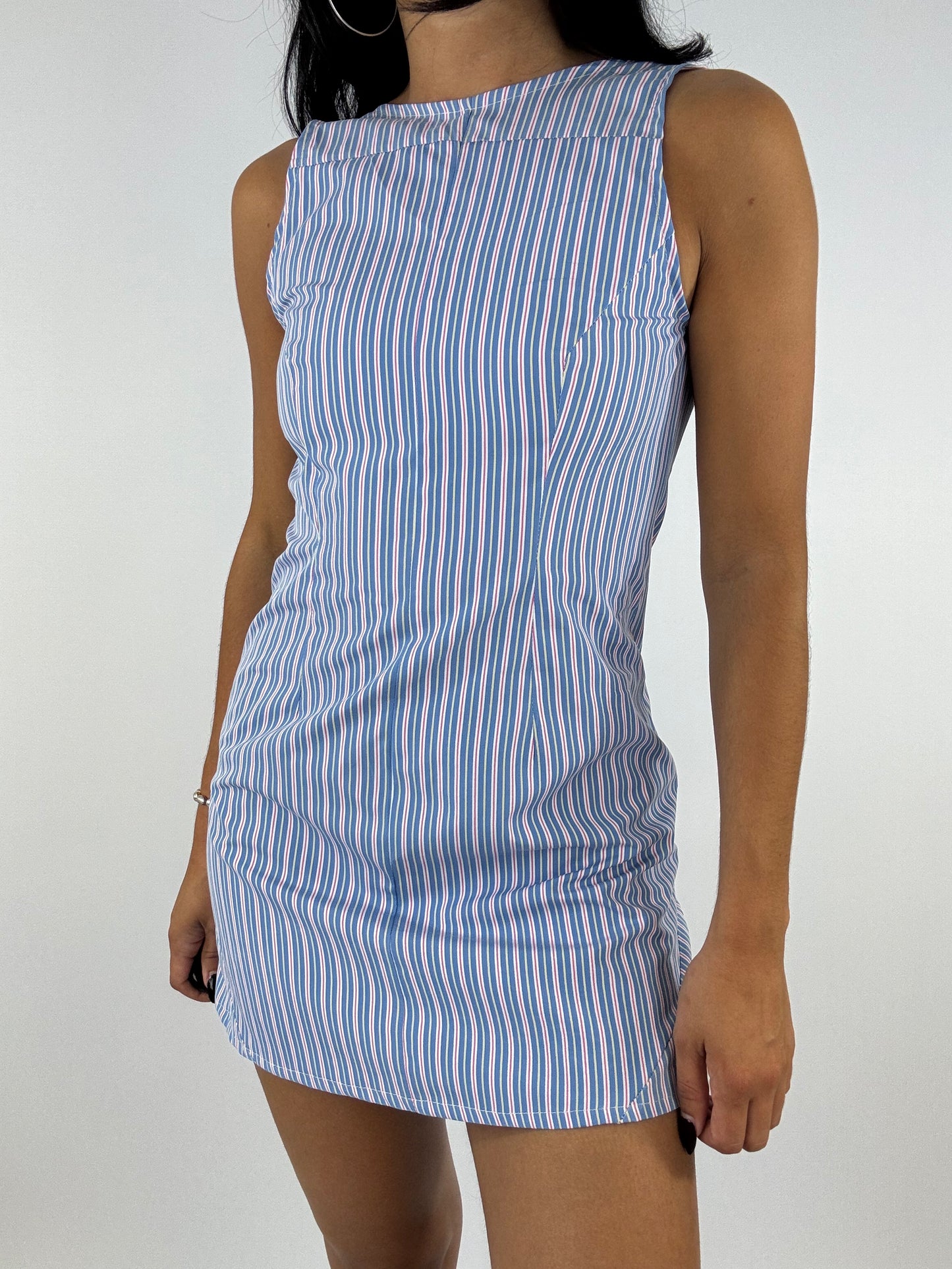 Robe upcyclée bleue à rayures