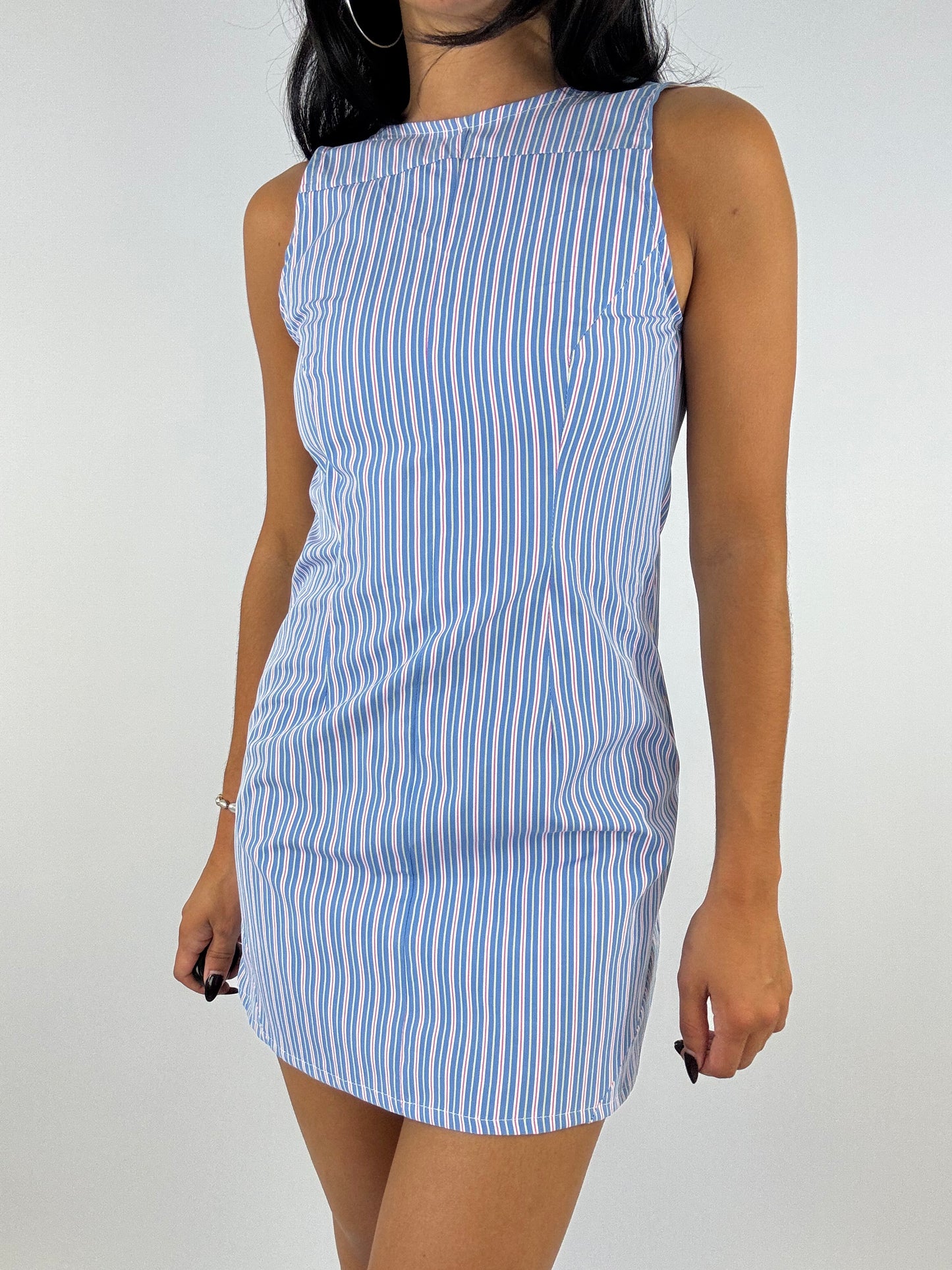 Robe upcyclée bleue à rayures