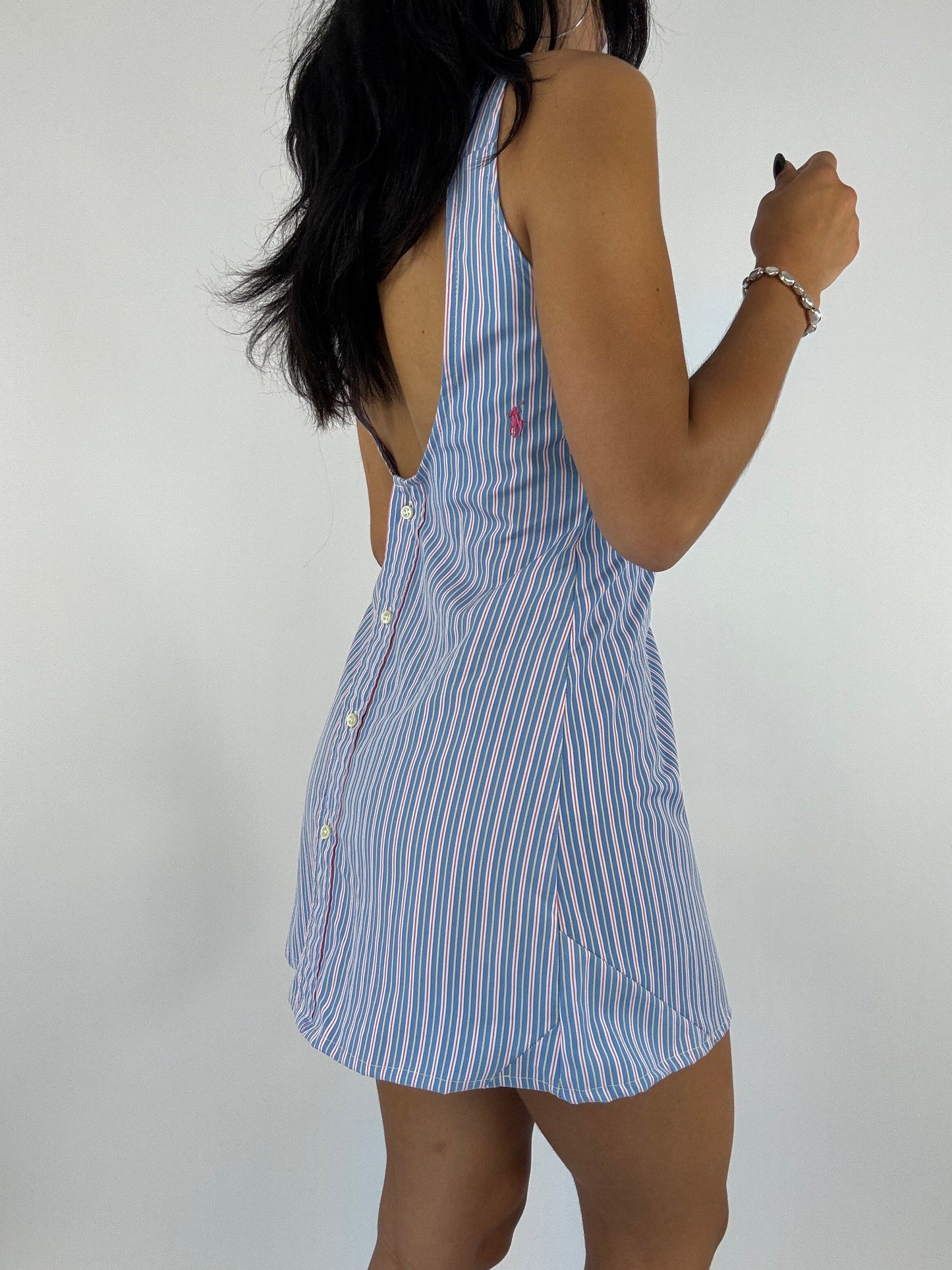 Robe upcyclée bleue à rayures