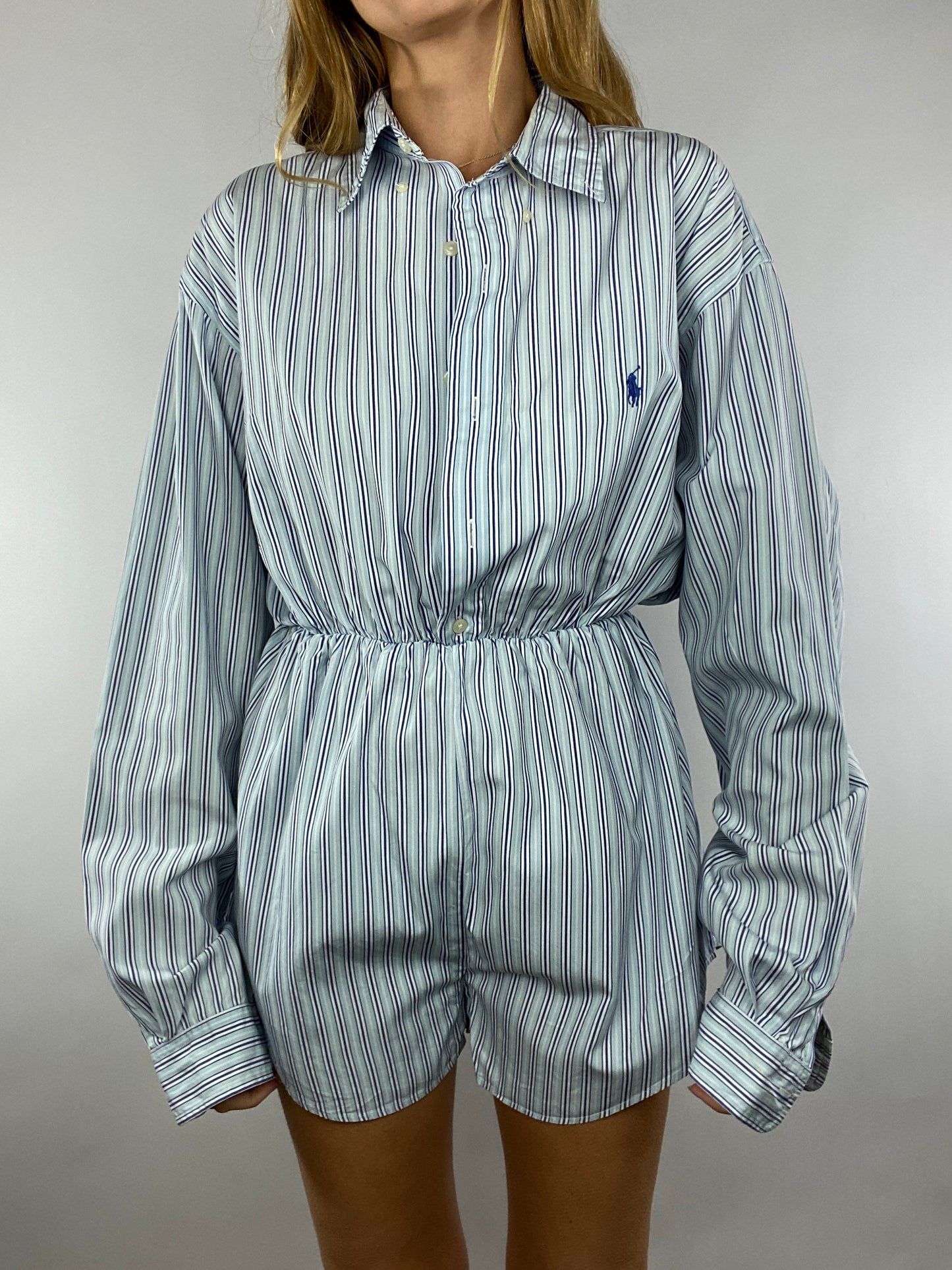 Combinaison upcyclée bleu clair à rayures