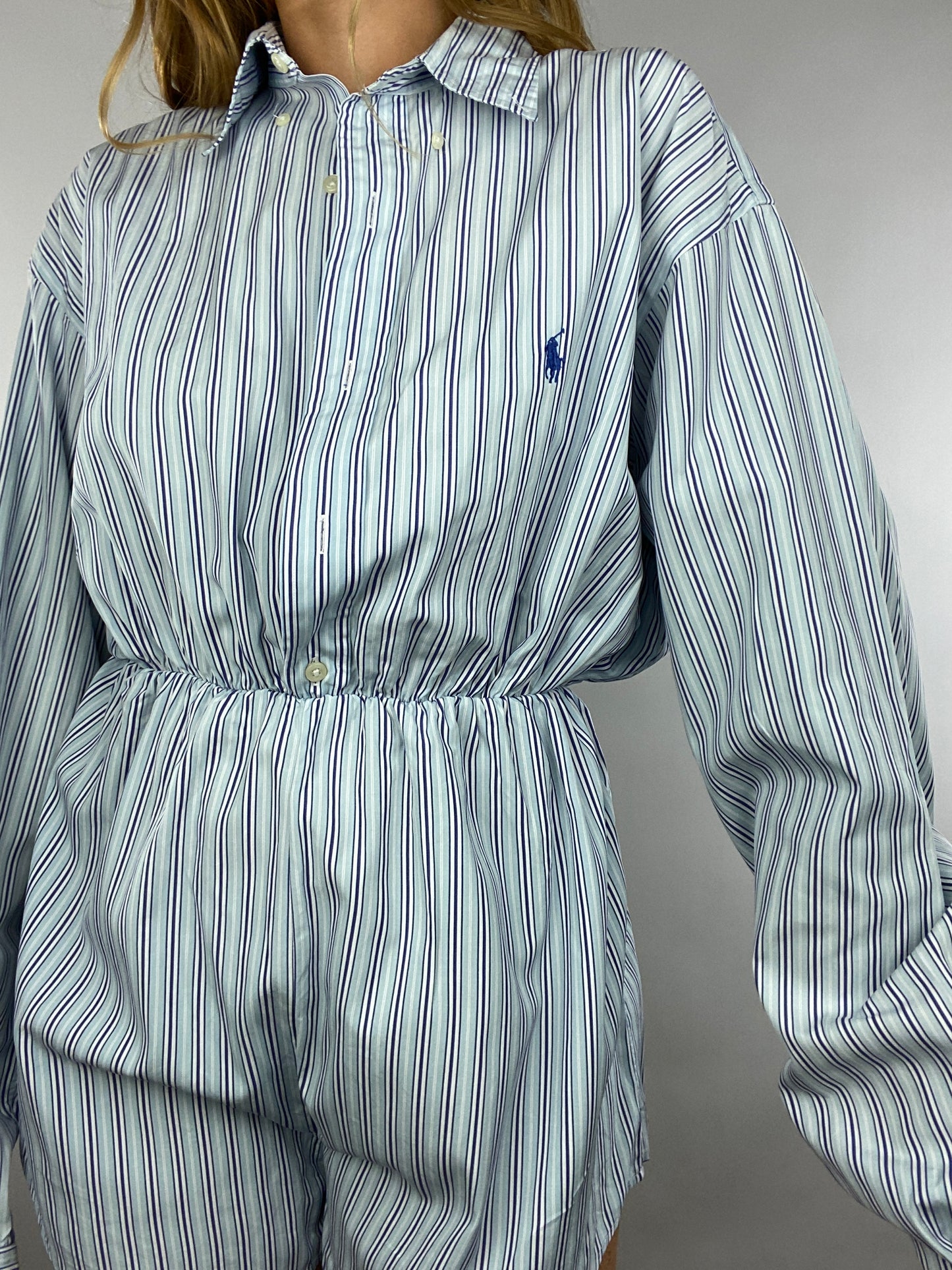 Combinaison upcyclée bleu clair à rayures