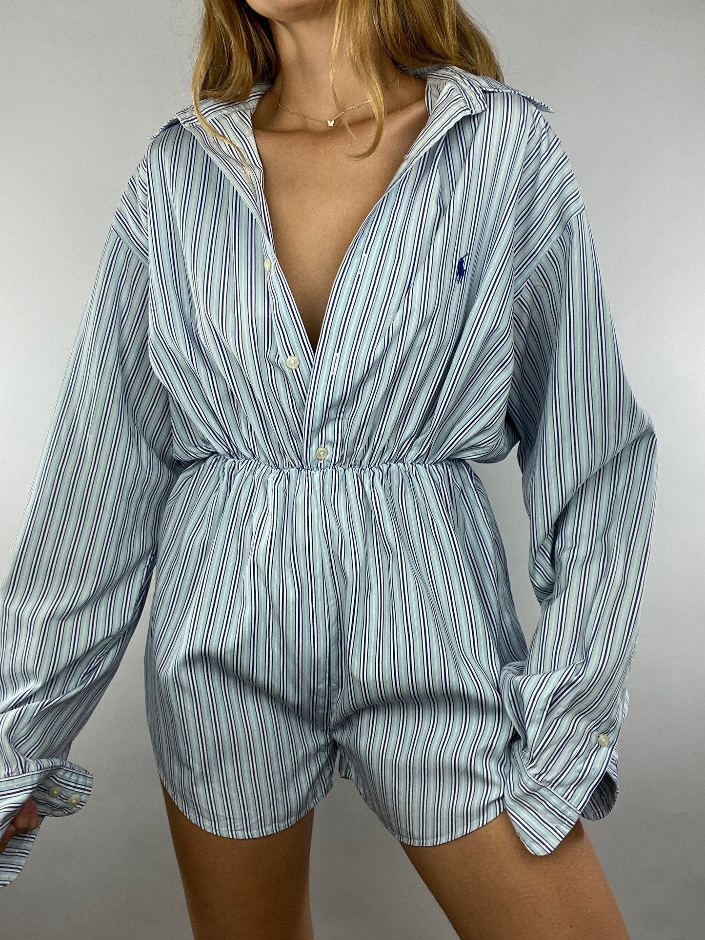 Combinaison upcyclée bleu clair à rayures