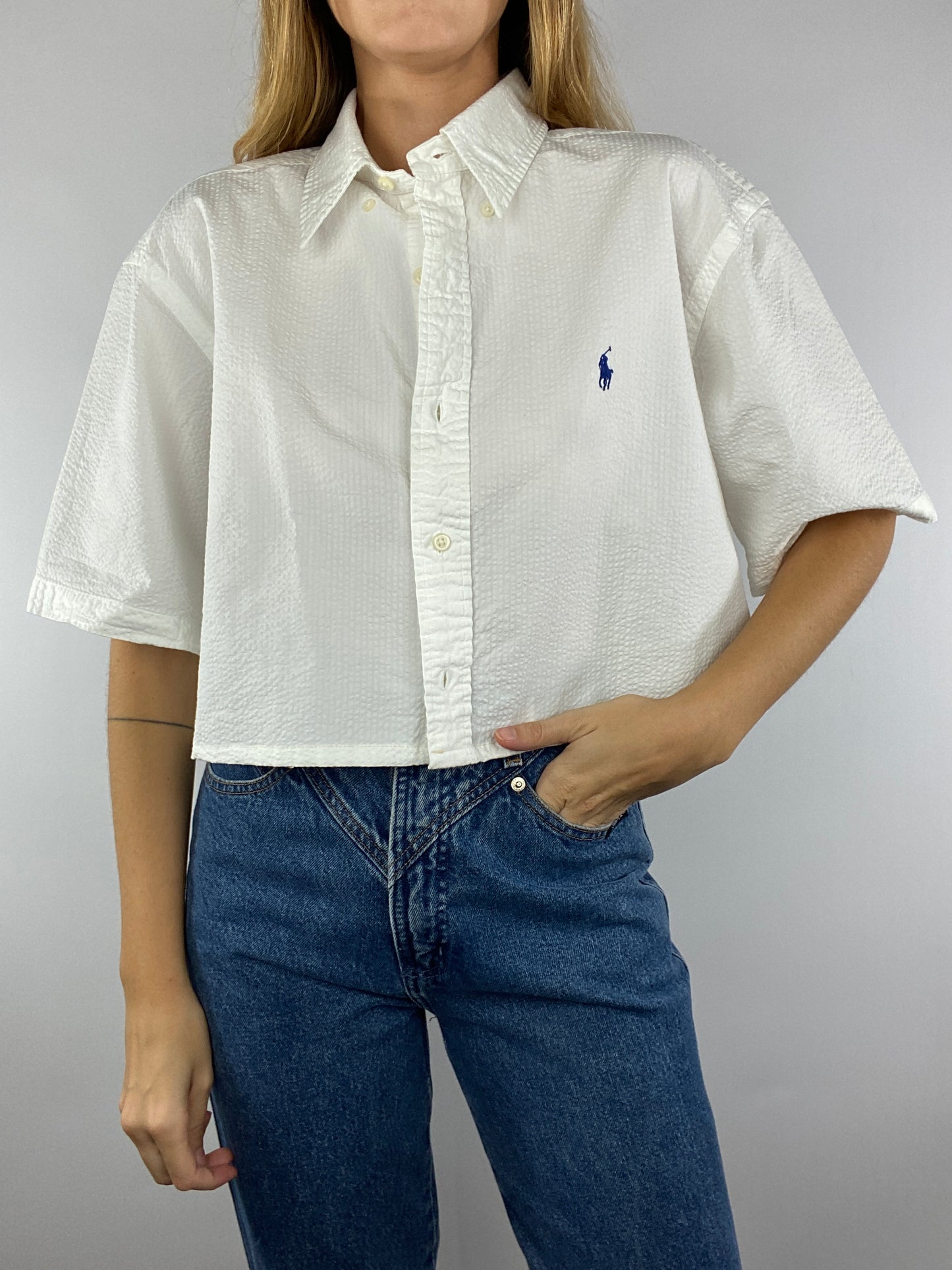 Chemisette upcyclée dos nu V blanche
