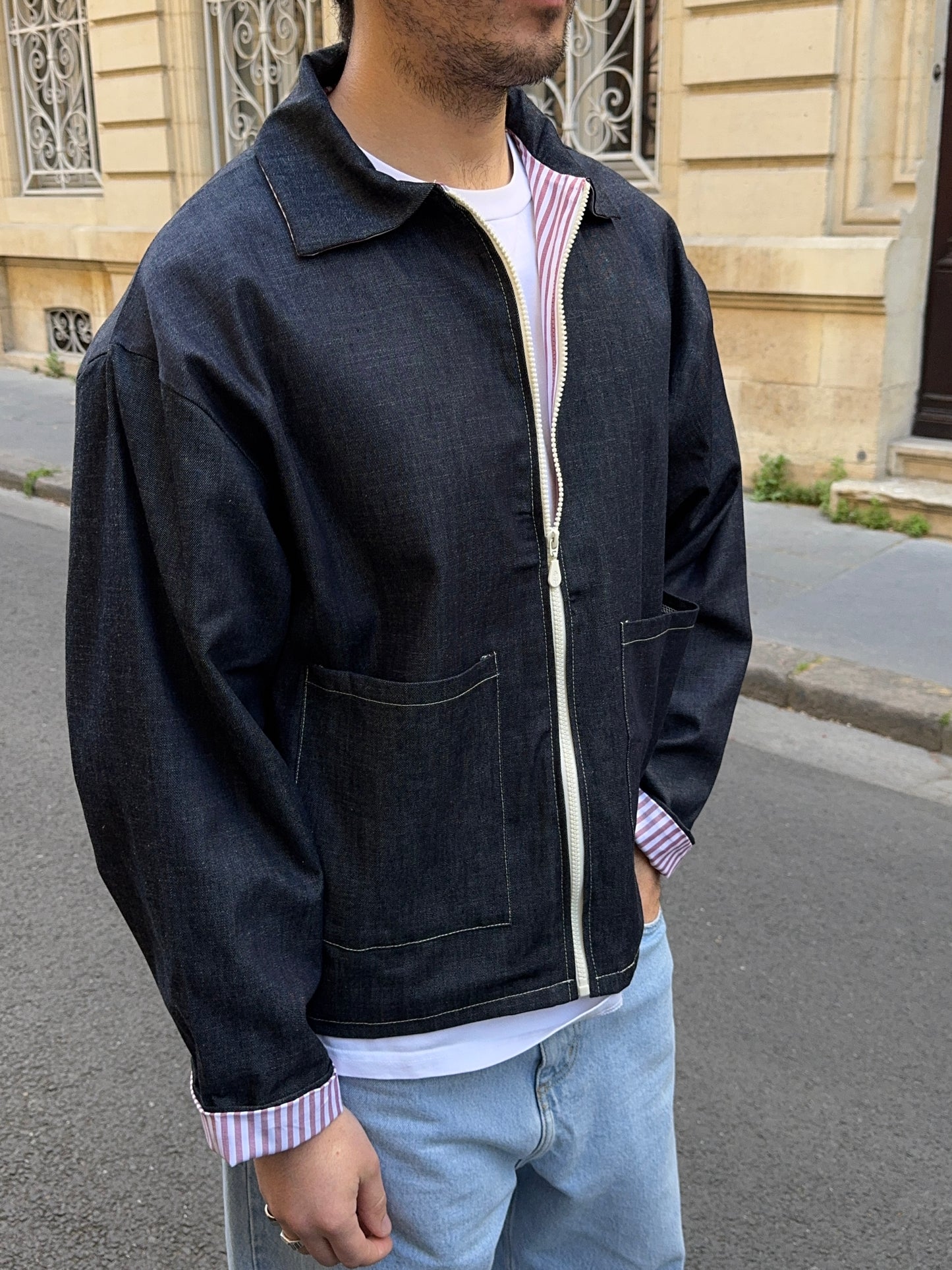 Veste mixte fine denim poches plaquées