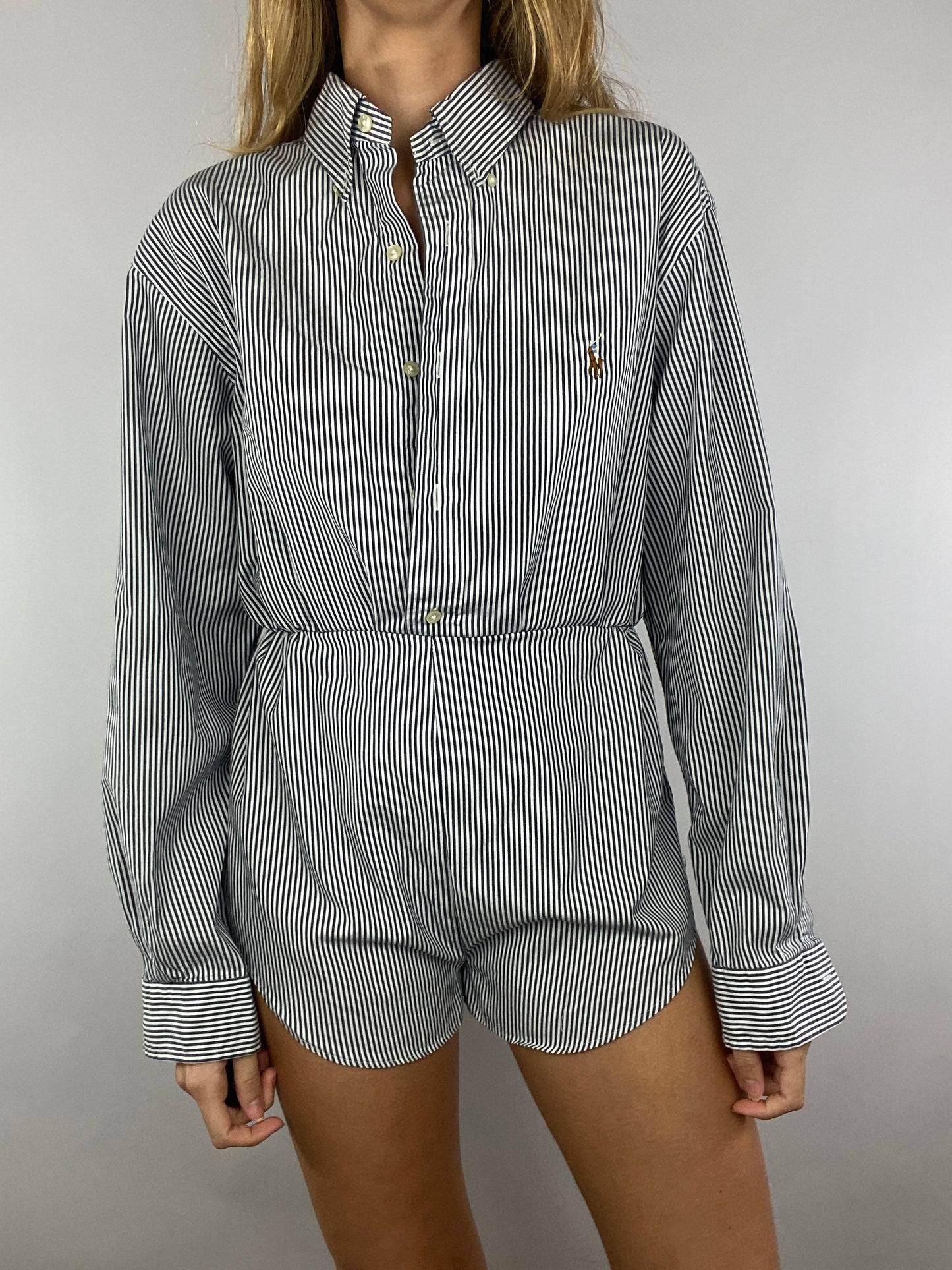 Combinaison upcyclée blanche à rayures noires