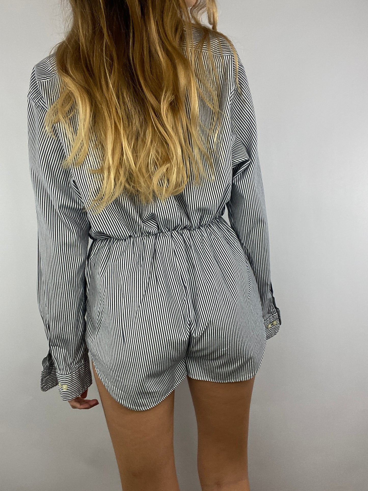 Combinaison upcyclée blanche à rayures noires