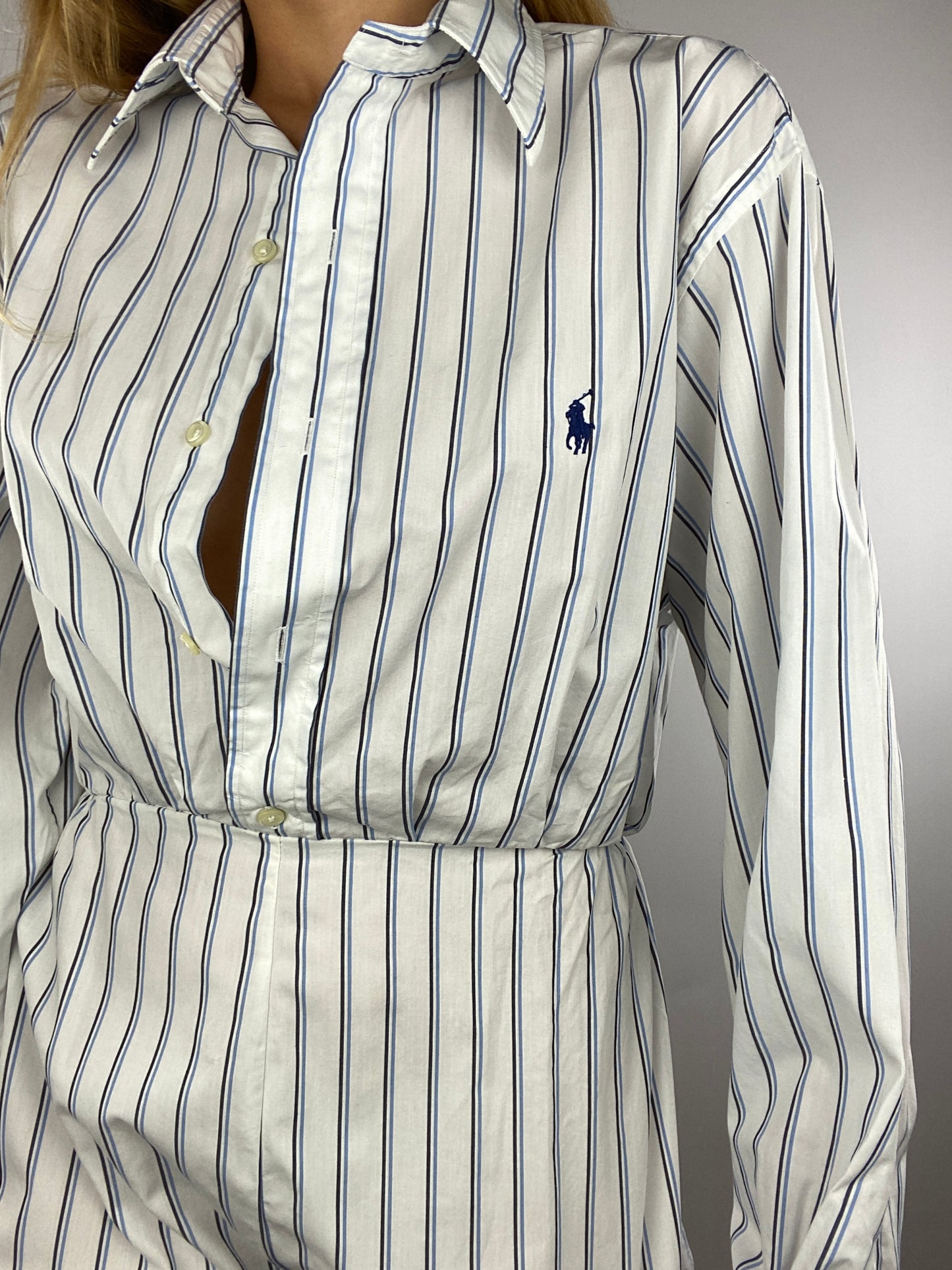 Combinaison upcyclée blanche à rayures bleues