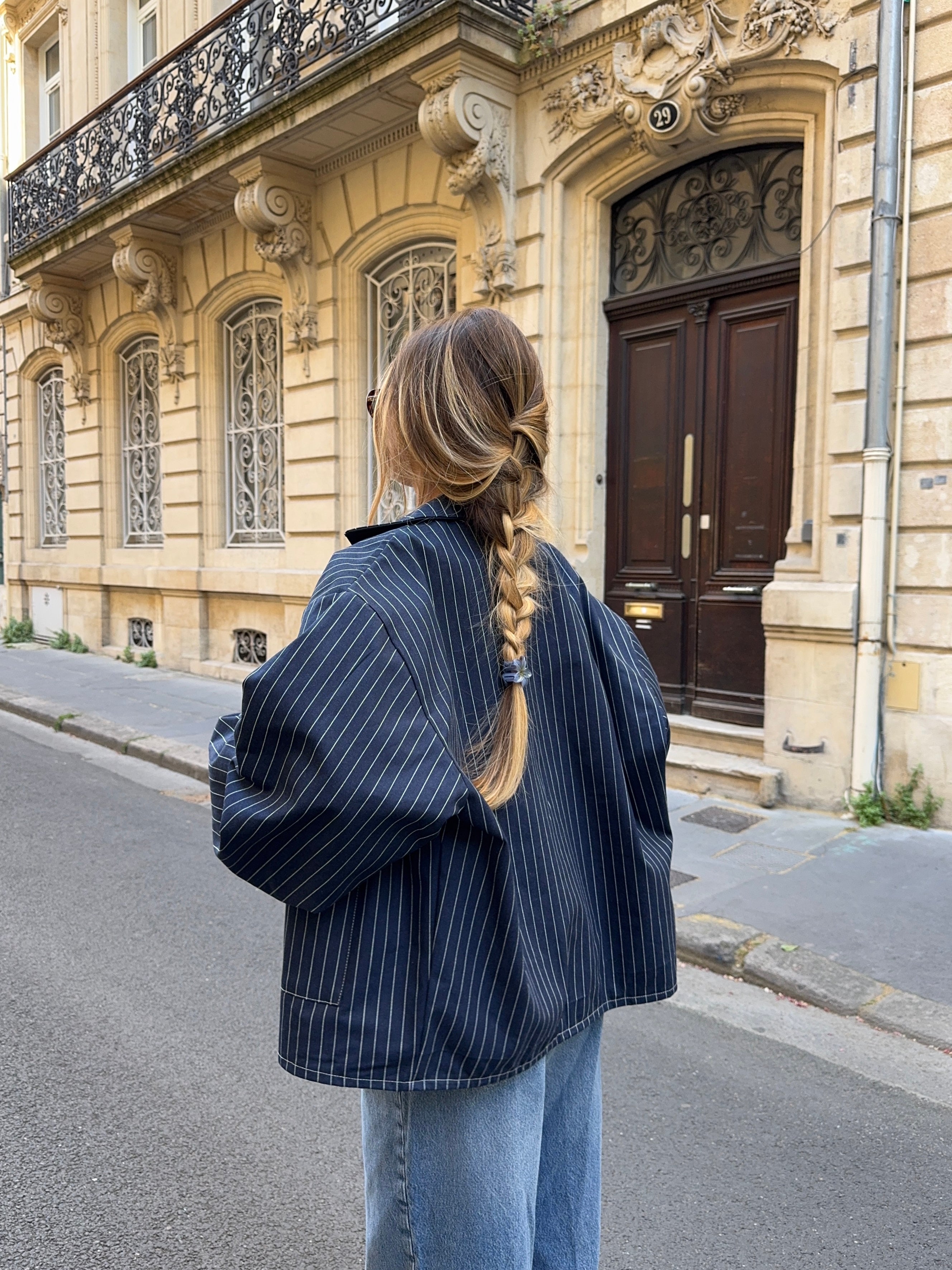 Veste denim mixte marine à rayures