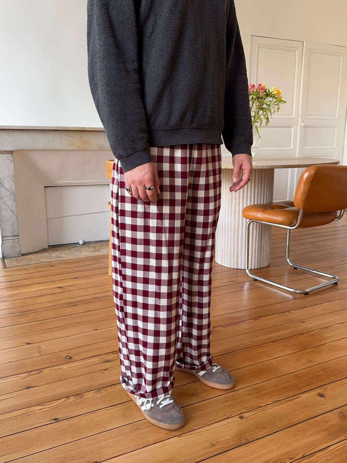 Pantalon homme vichy bordeaux