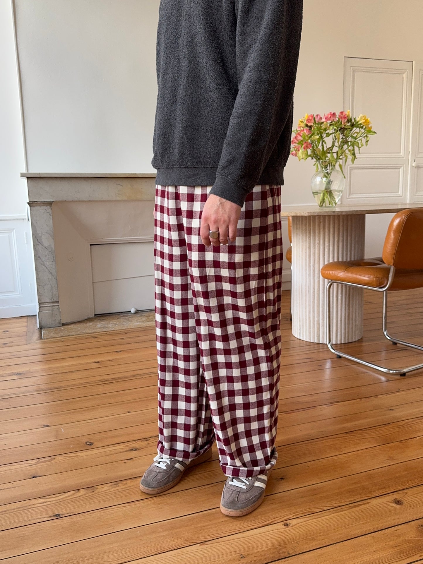 Pantalon homme vichy bordeaux