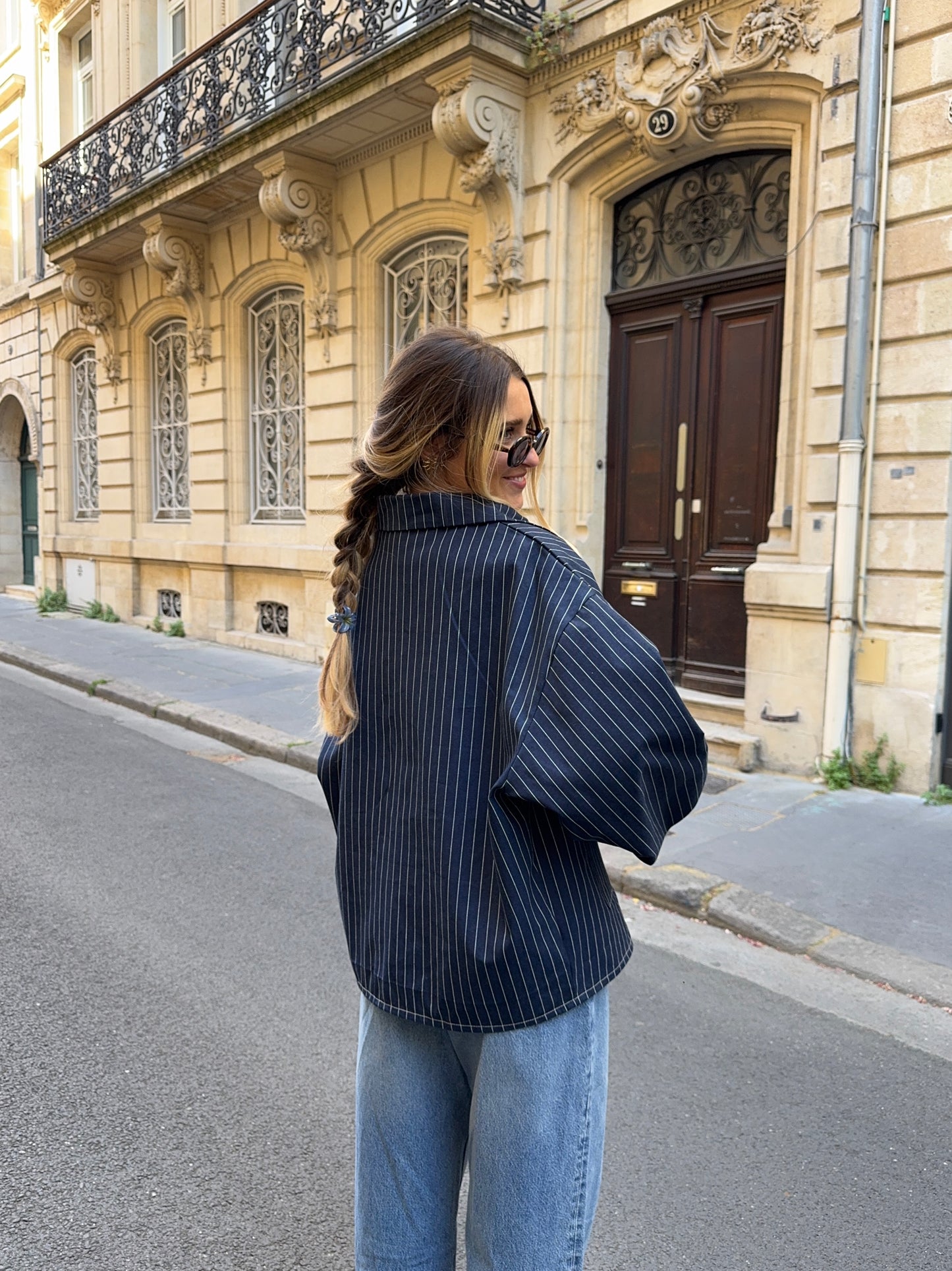 Veste mixte marine à rayures
