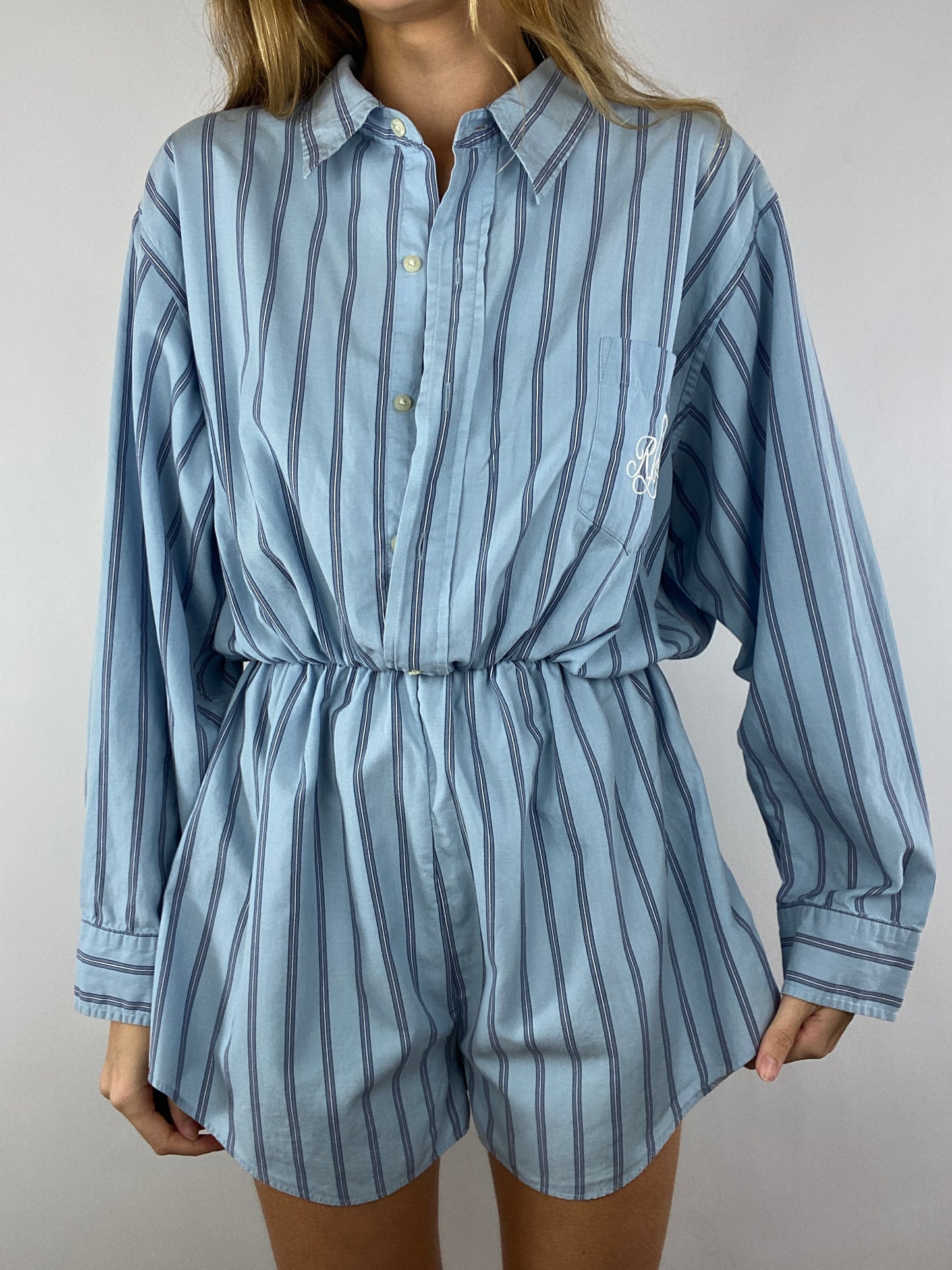 Combinaison upcyclée bleu clair à rayures