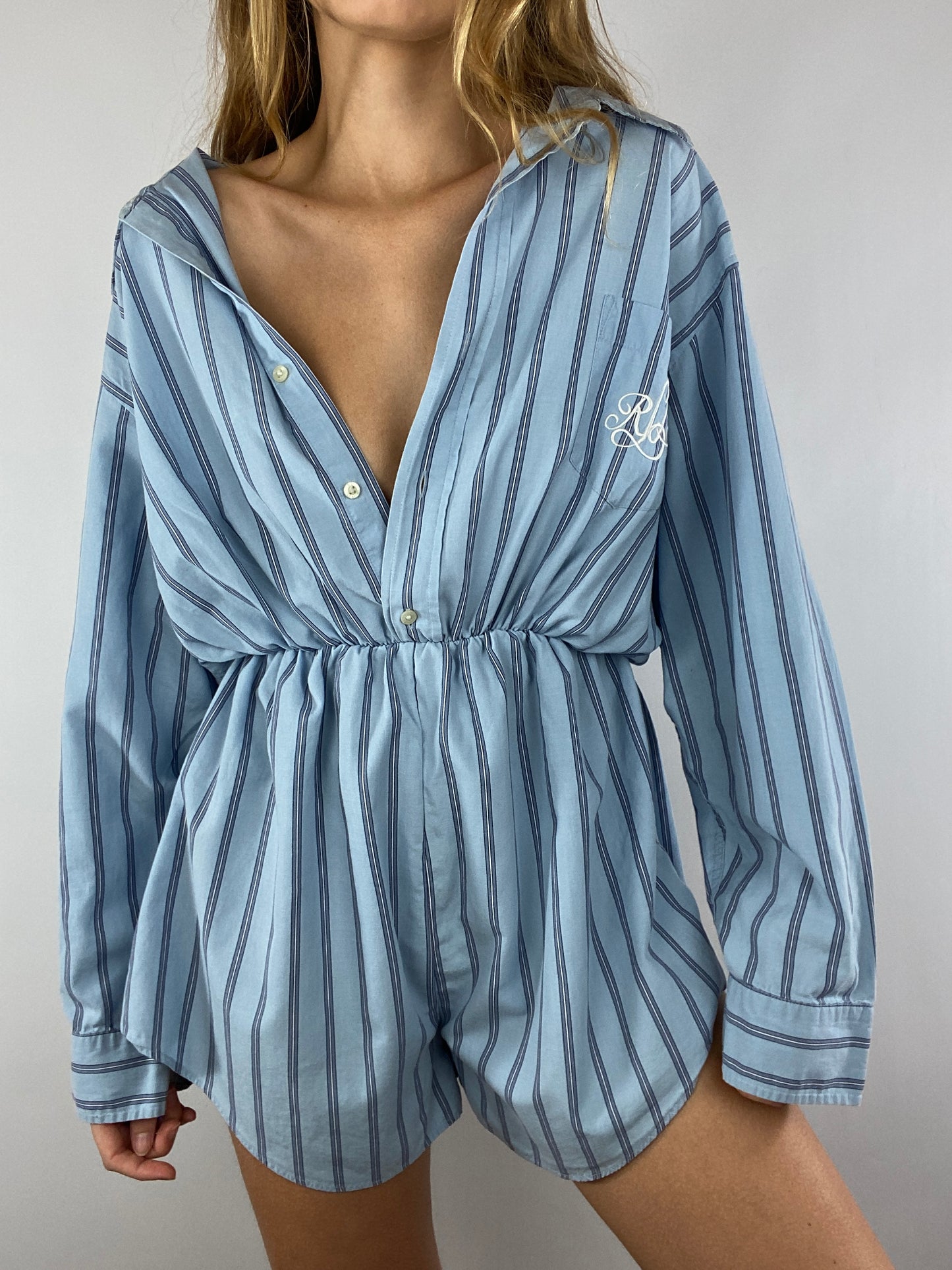 Combinaison upcyclée bleu clair à rayures