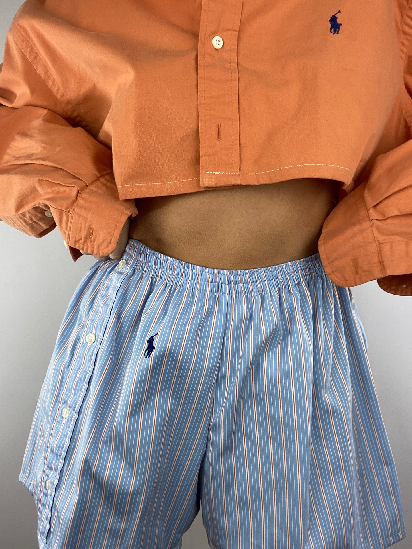 Caleçon short upcyclé bleu clair à rayures