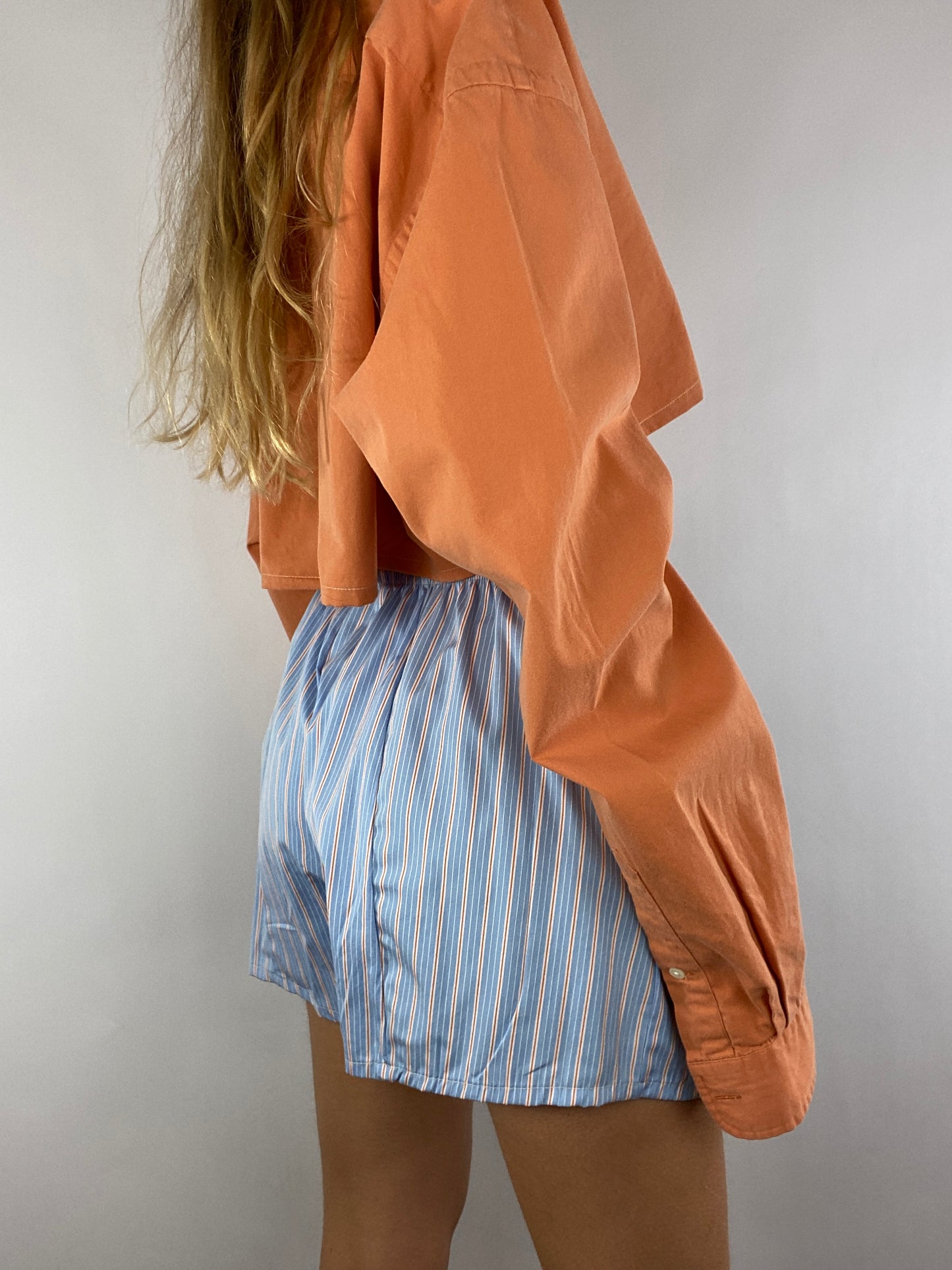 Caleçon short upcyclé bleu clair à rayures