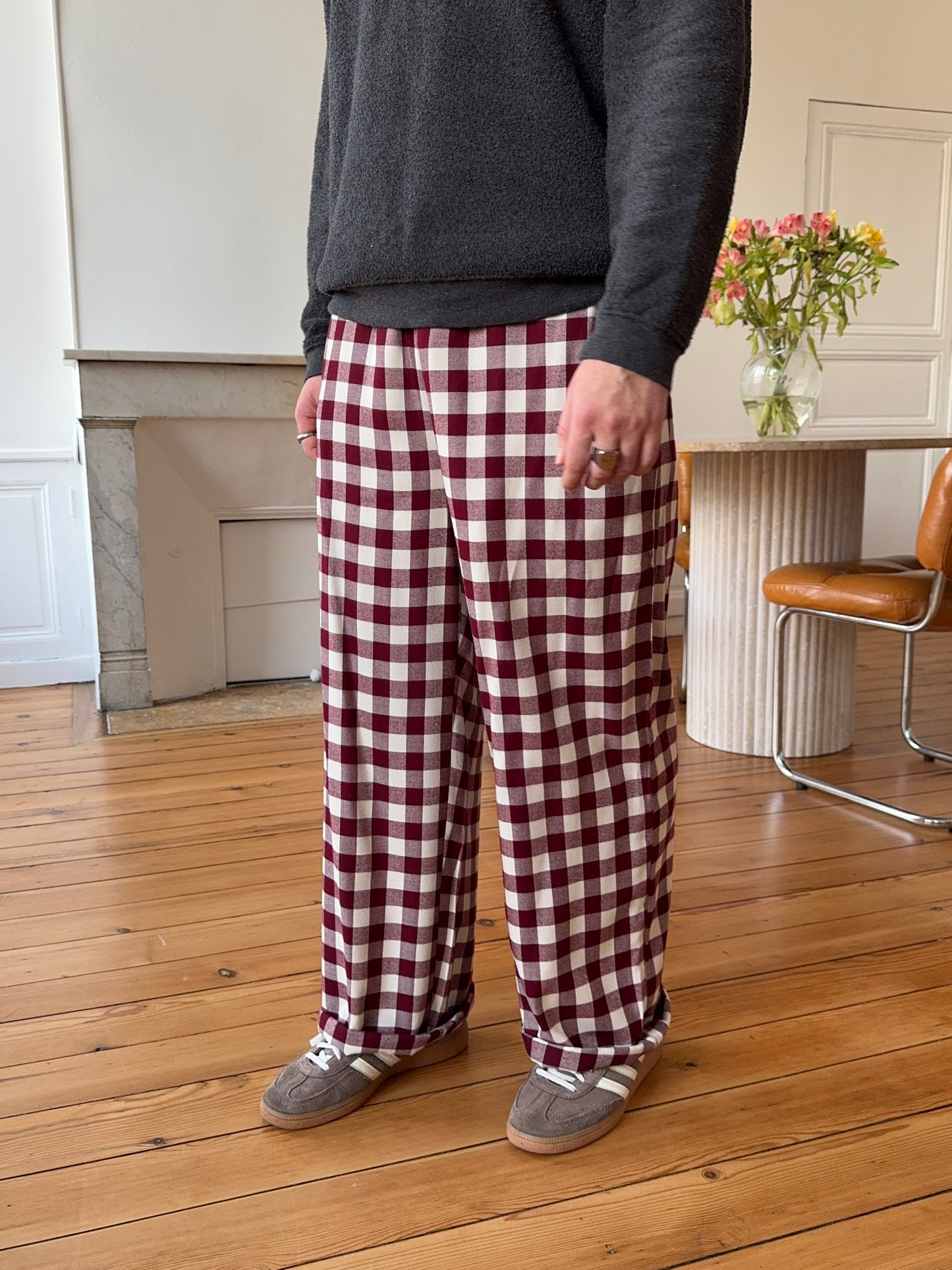 Pantalon homme vichy bordeaux