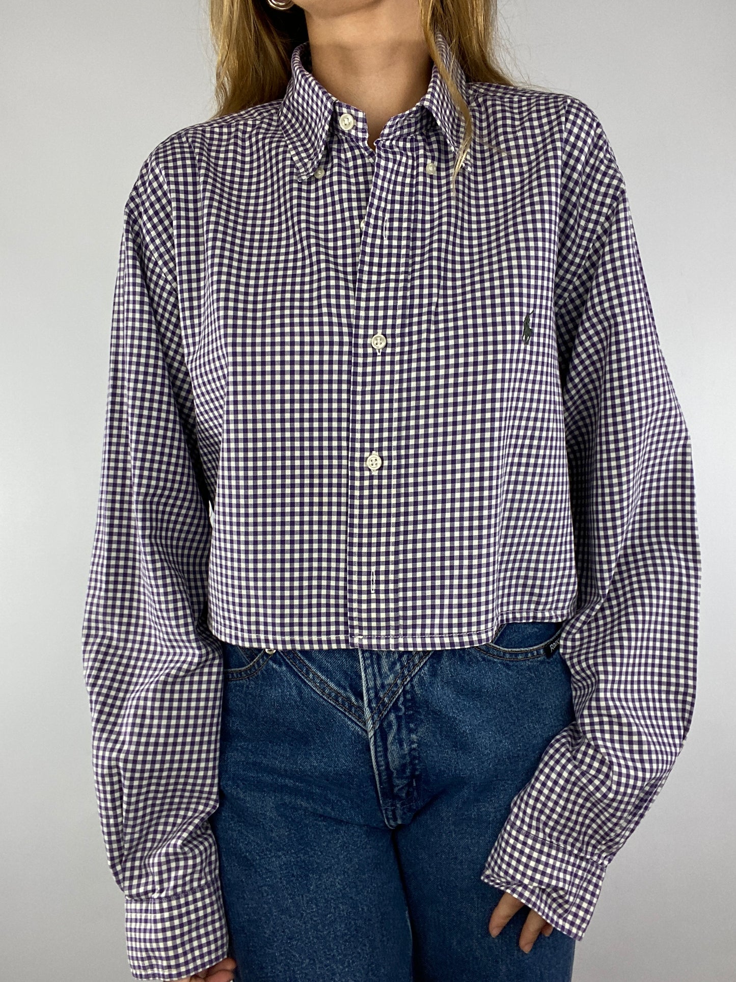 Chemise upcyclée dos nu V vichy