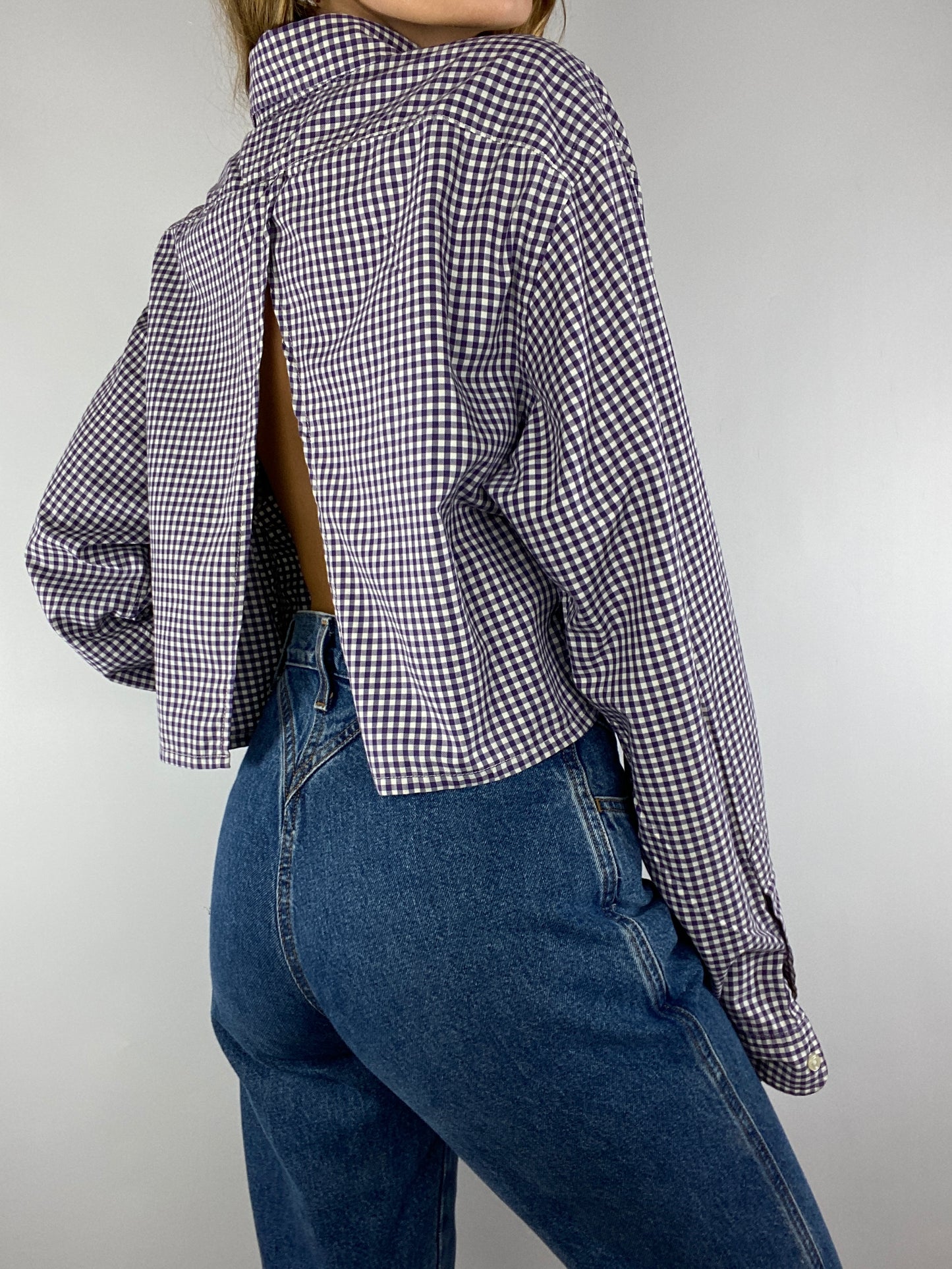 Chemise upcyclée dos nu V vichy