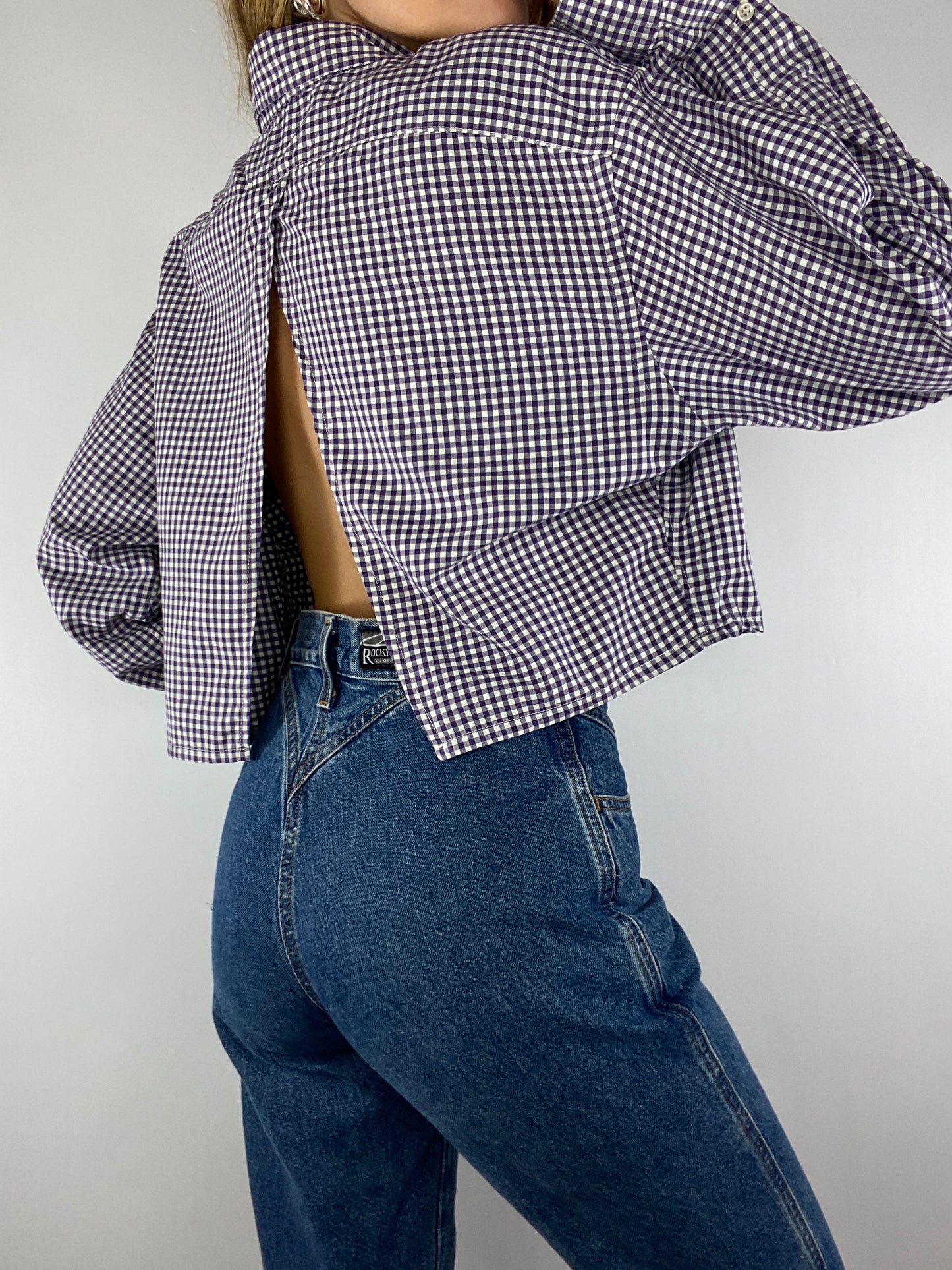 Chemise upcyclée dos nu V vichy