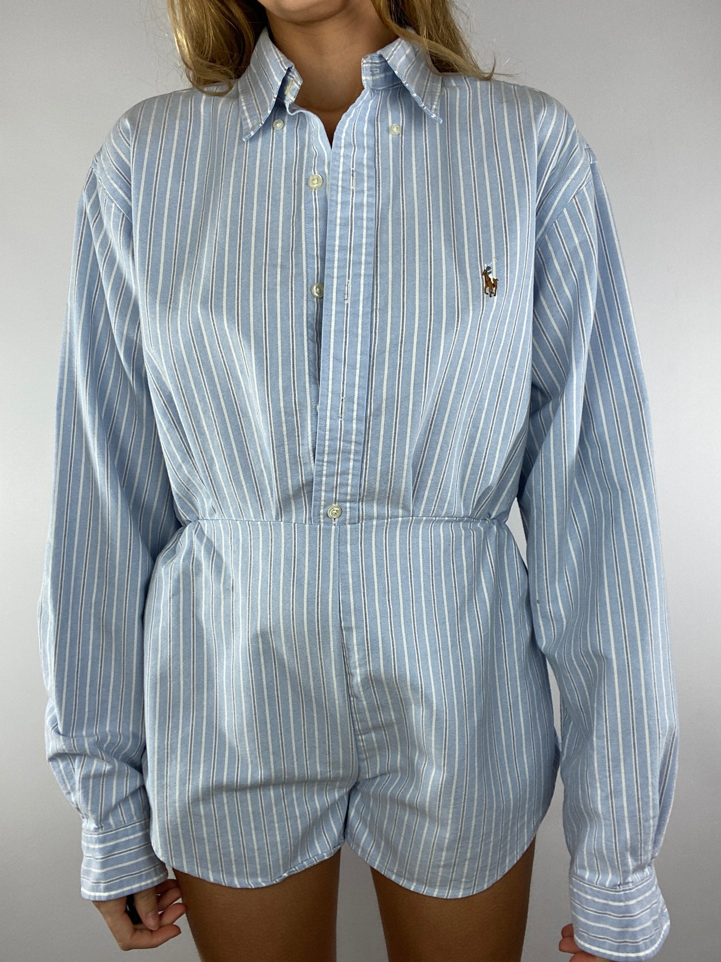 Combinaison upcyclée bleu chiné à rayures