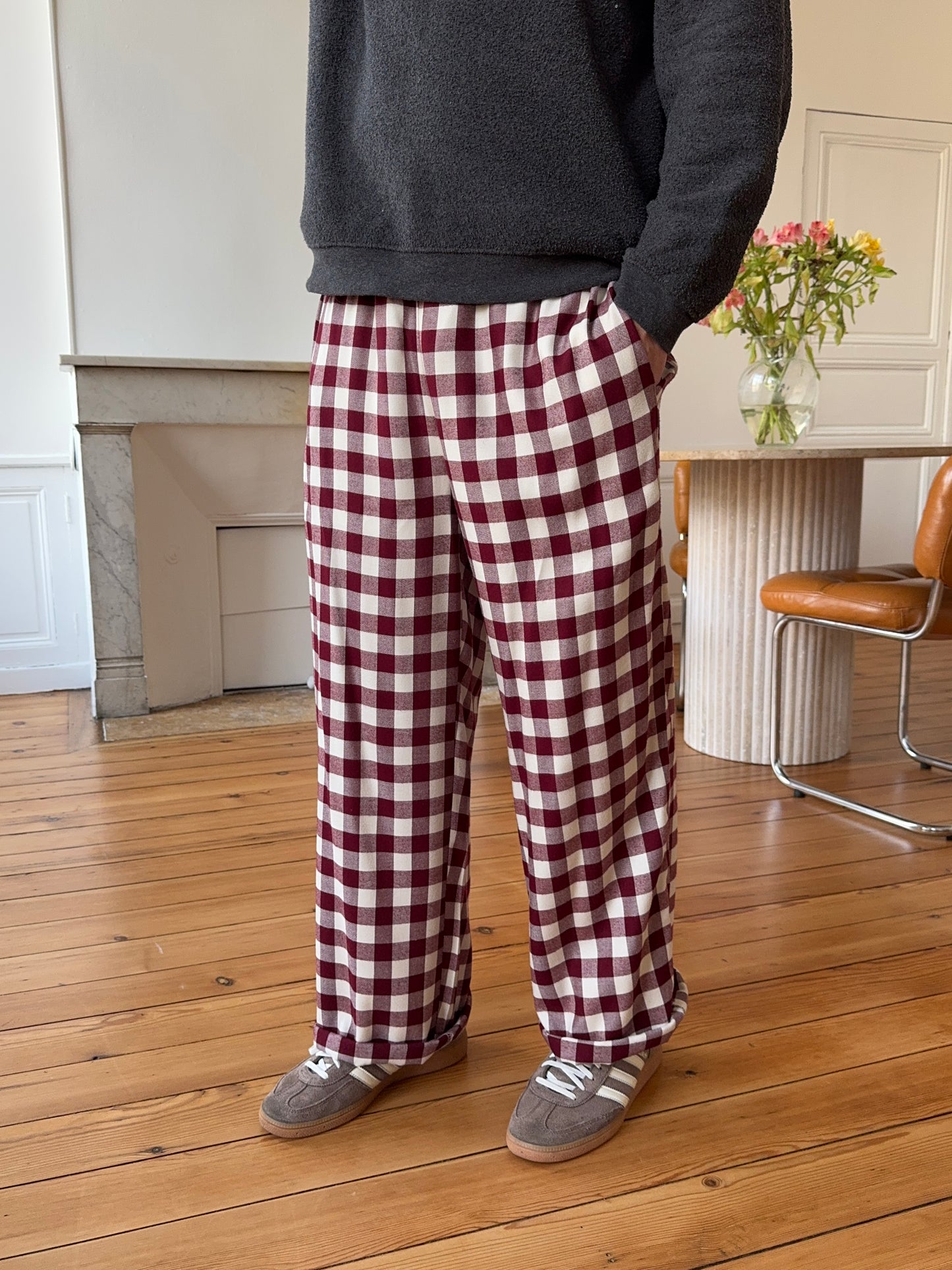 Pantalon homme vichy bordeaux