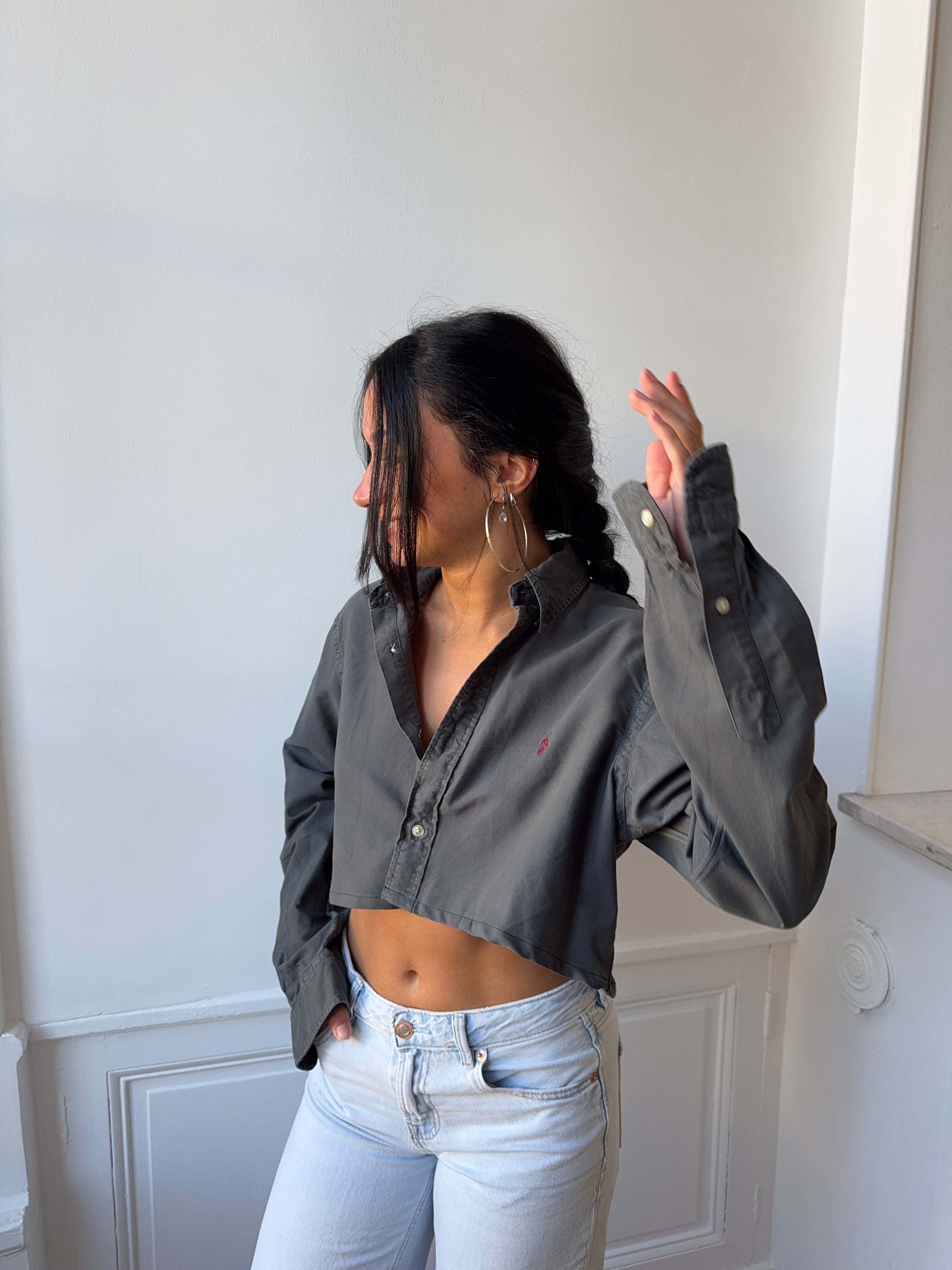 Chemise upcyclée dos nu V anthracite
