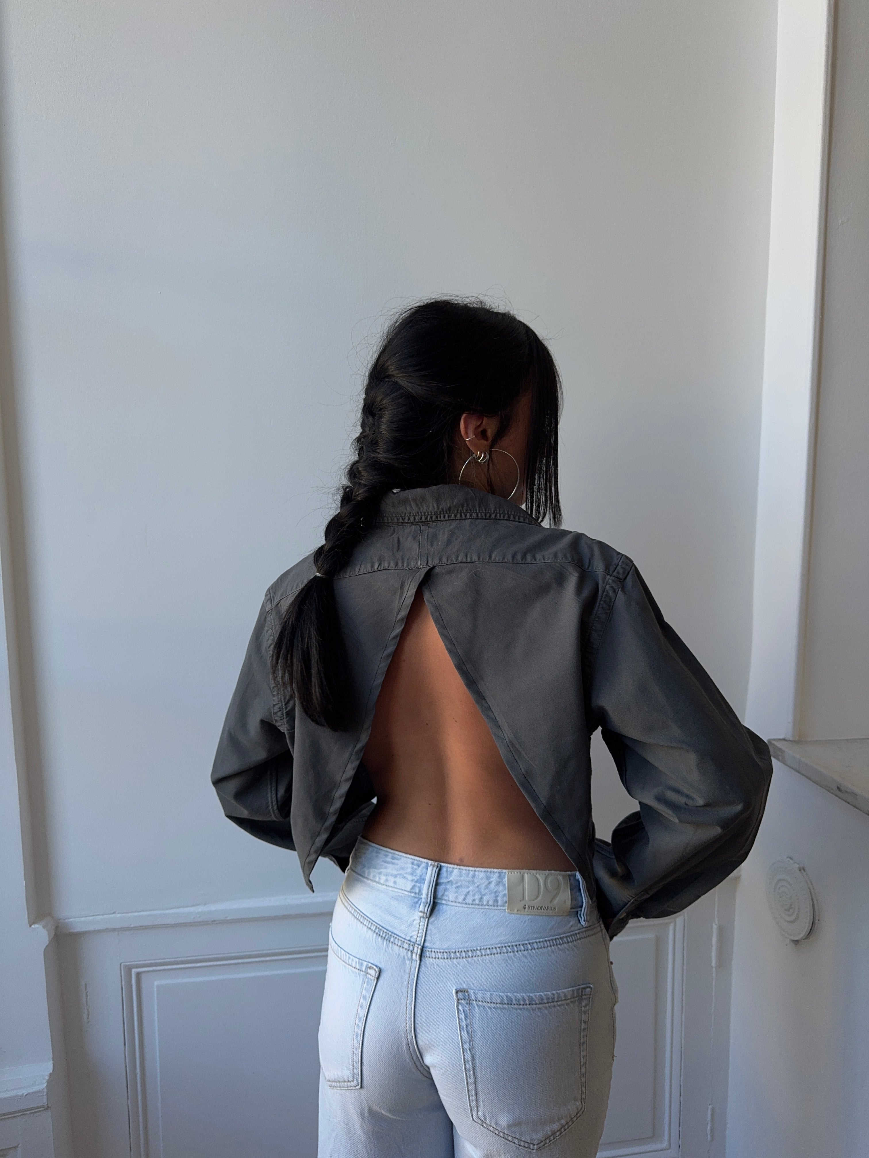 Chemise upcyclée dos nu V anthracite