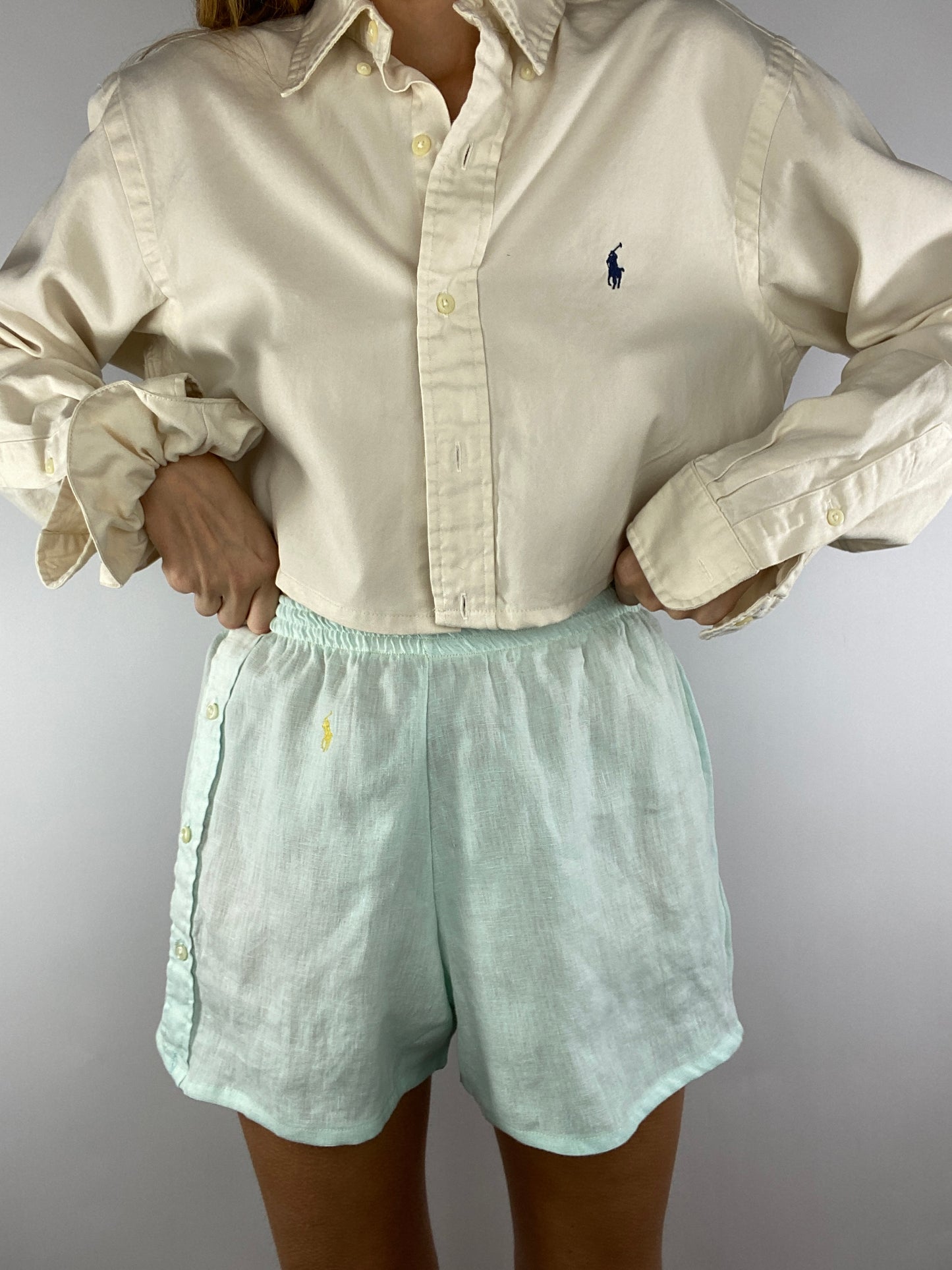 Caleçon short upcyclé lin ciel