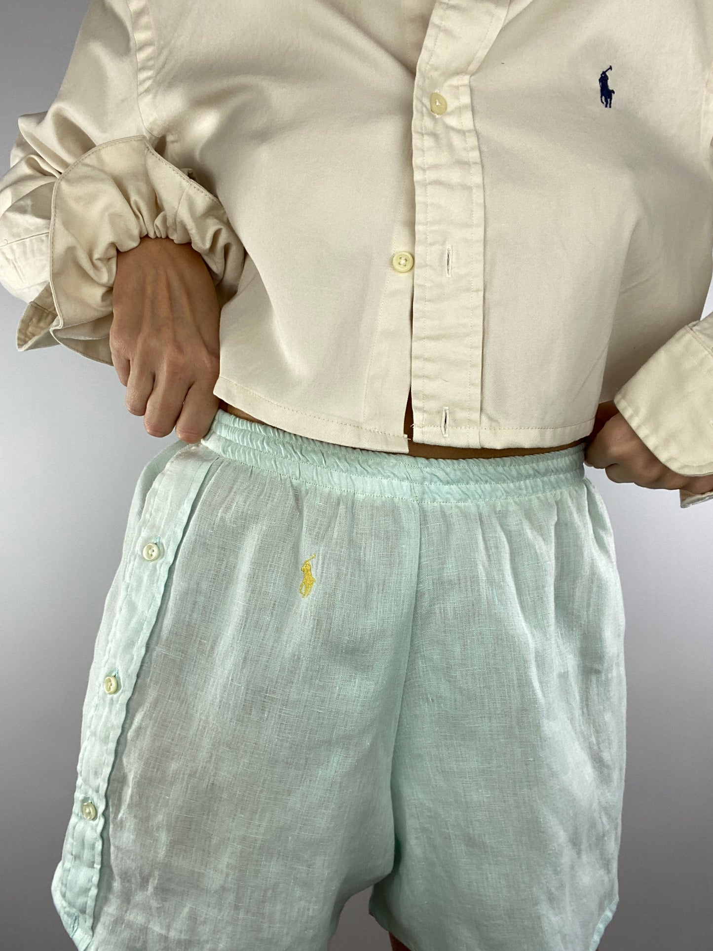 Caleçon short upcyclé lin ciel