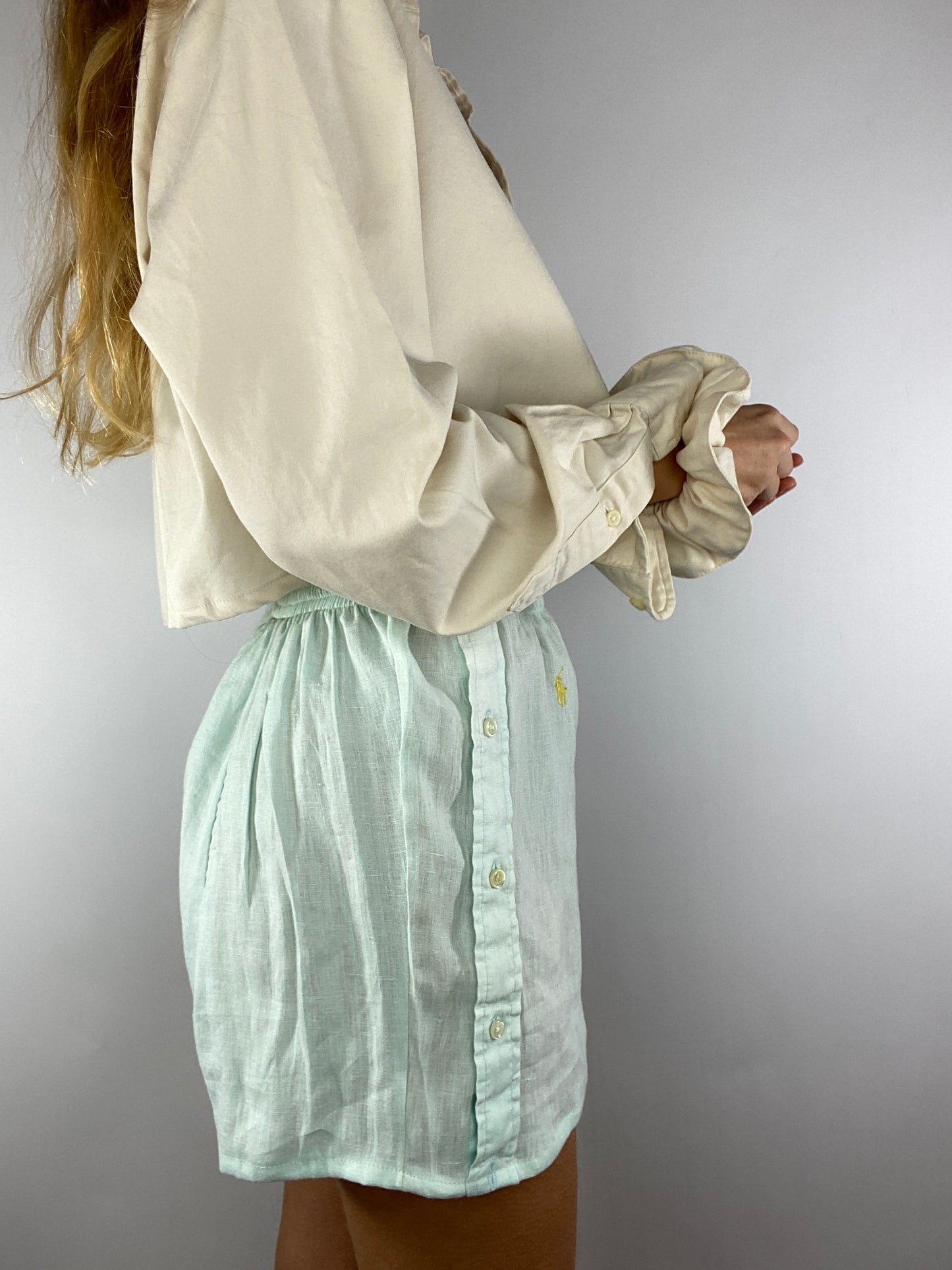 Caleçon short upcyclé lin ciel