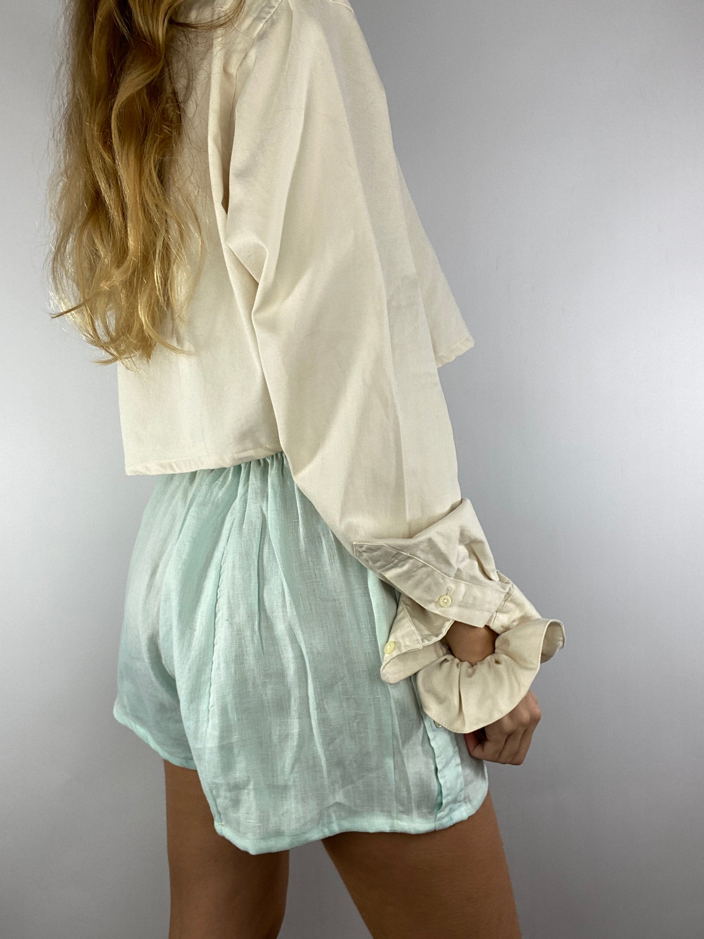Caleçon short upcyclé lin ciel