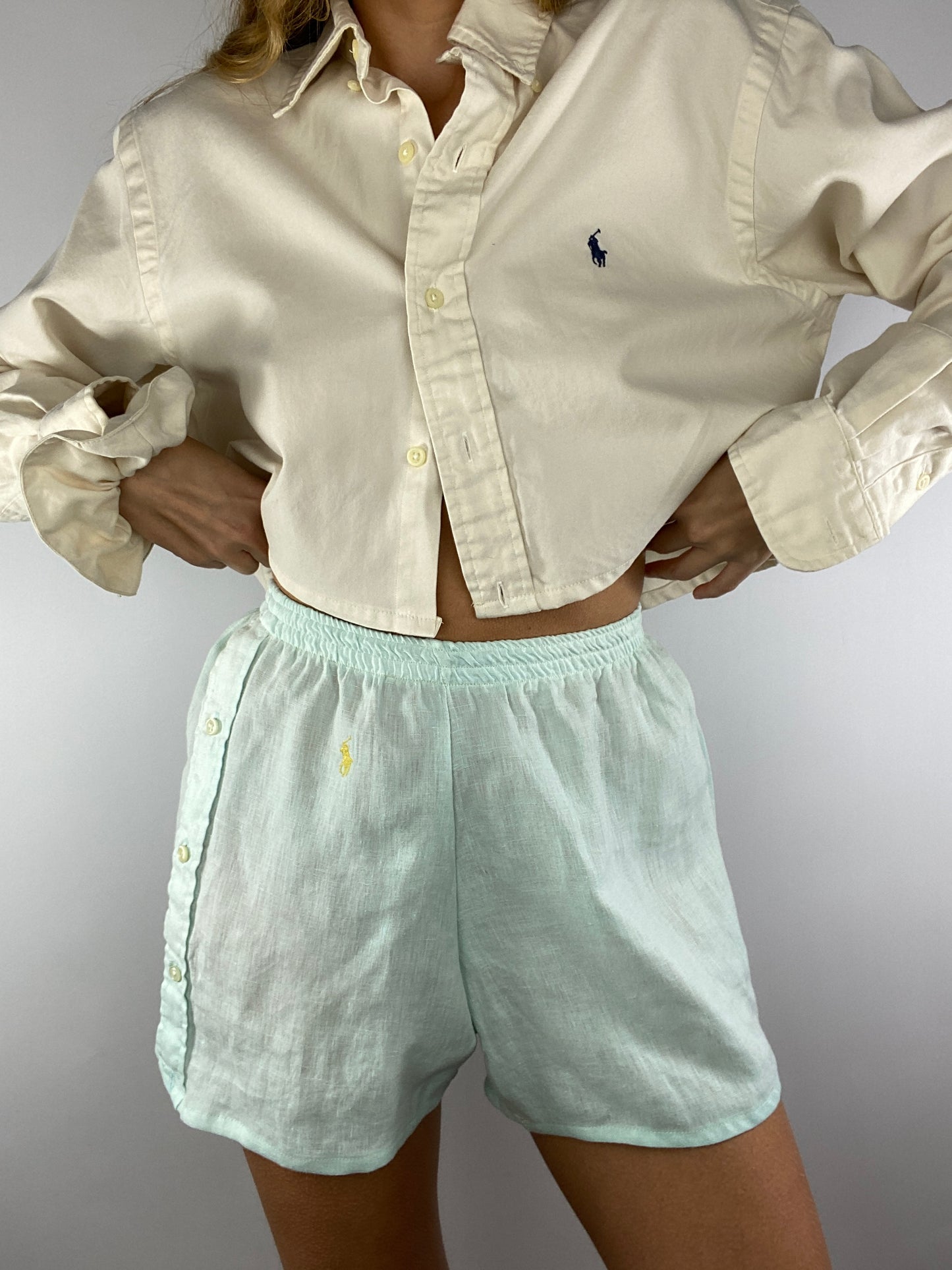 Caleçon short upcyclé lin ciel