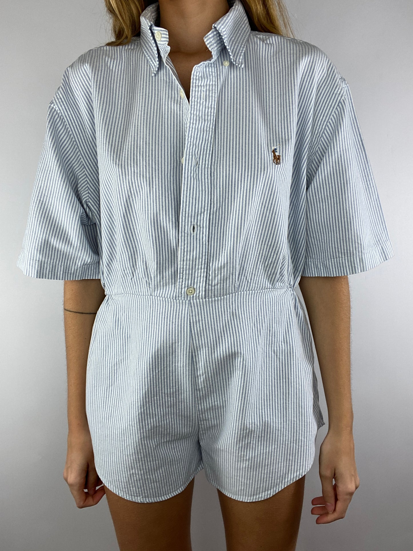Combinaison upcyclée à rayures bleu clair