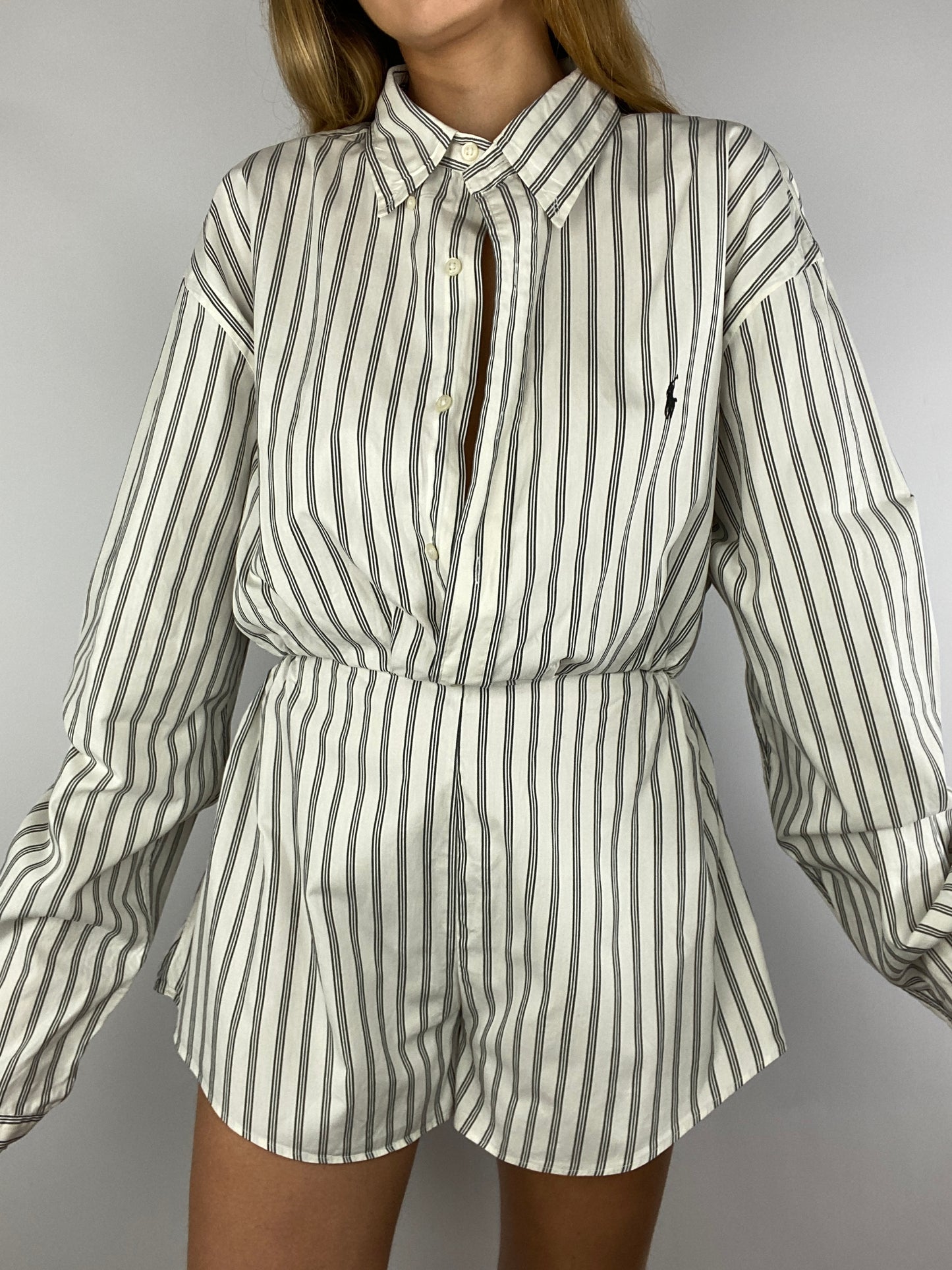 Combinaison upcyclée blanche à rayures noires