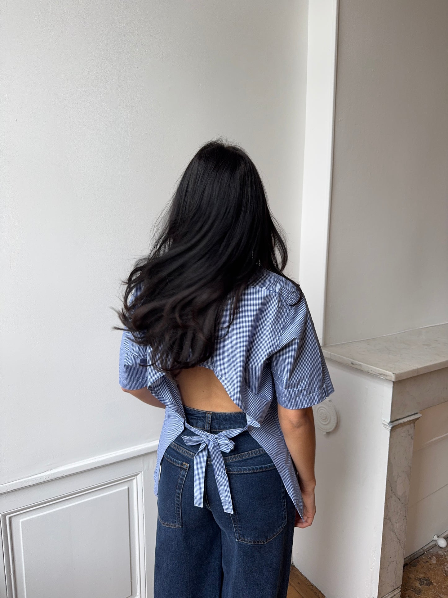 Chemisette upcyclée dos nu vichy