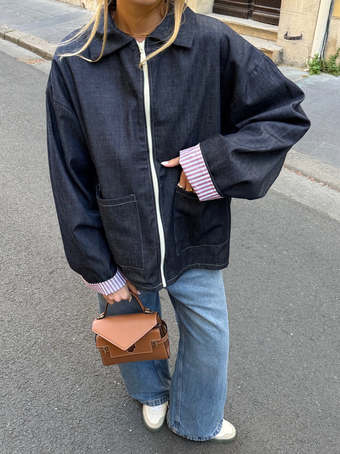 Veste mixte fine denim poches plaquées