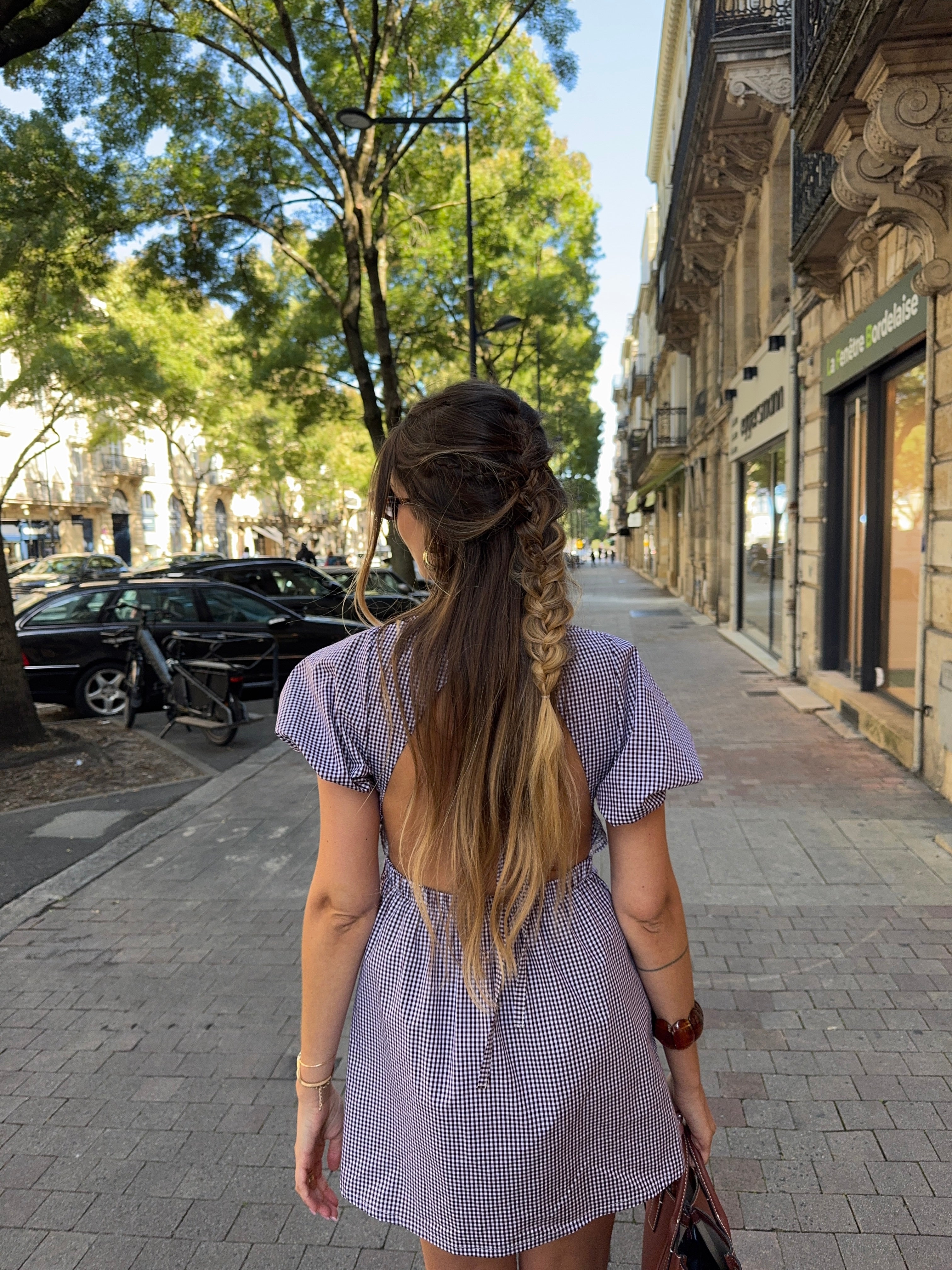 Robe manches ballon vichy bordeaux