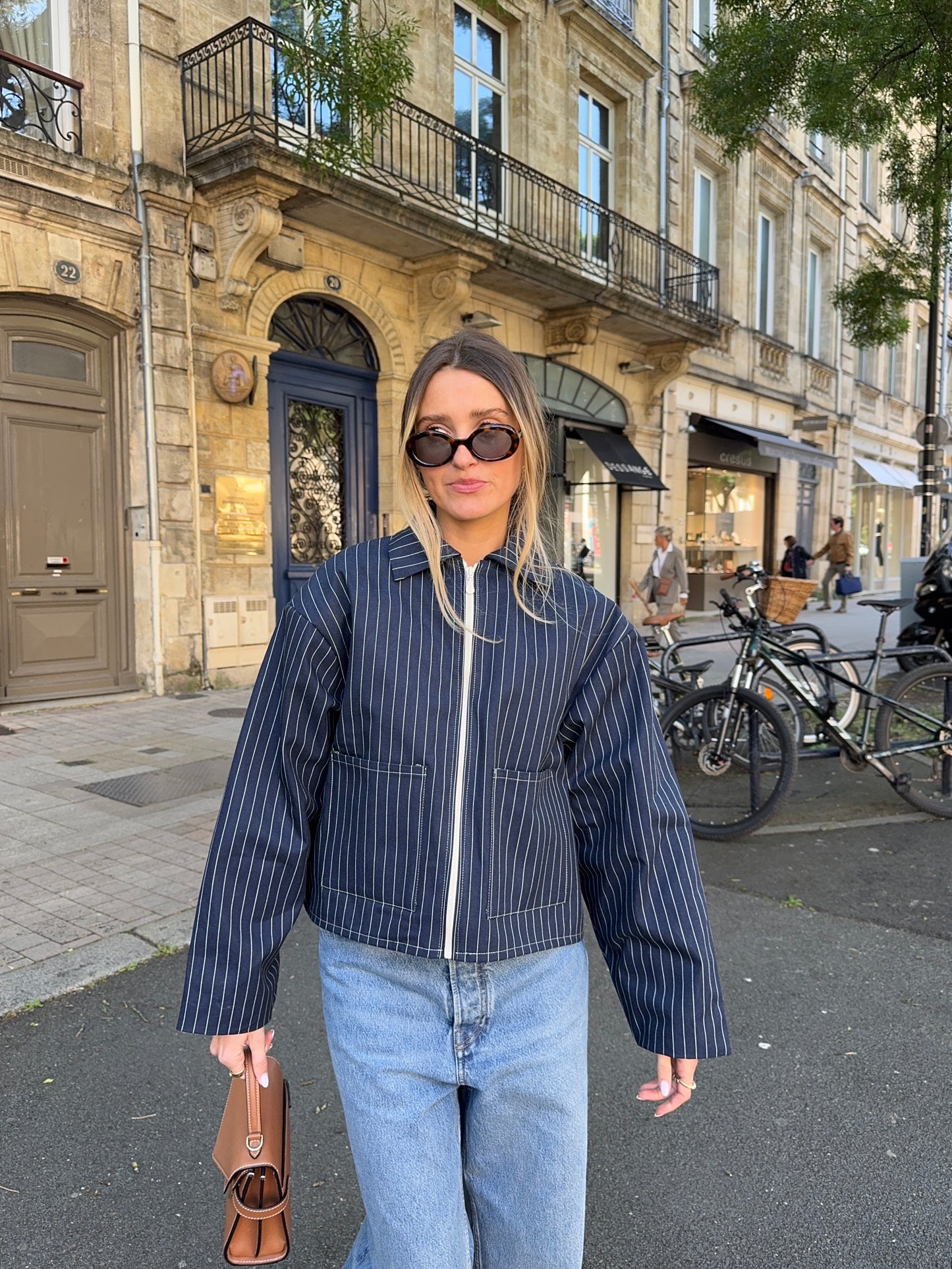 Veste marine à rayures