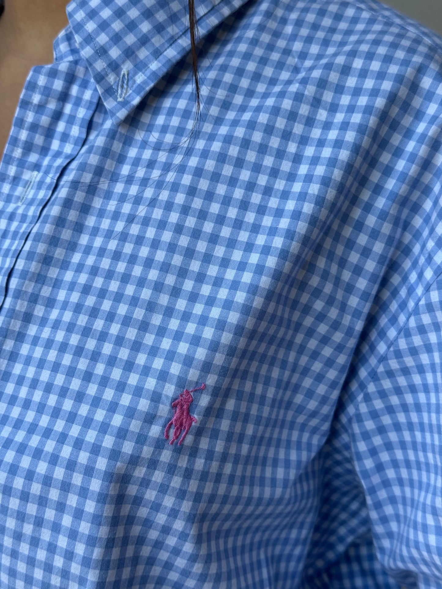 Chemise upcyclée dos nu vichy bleu