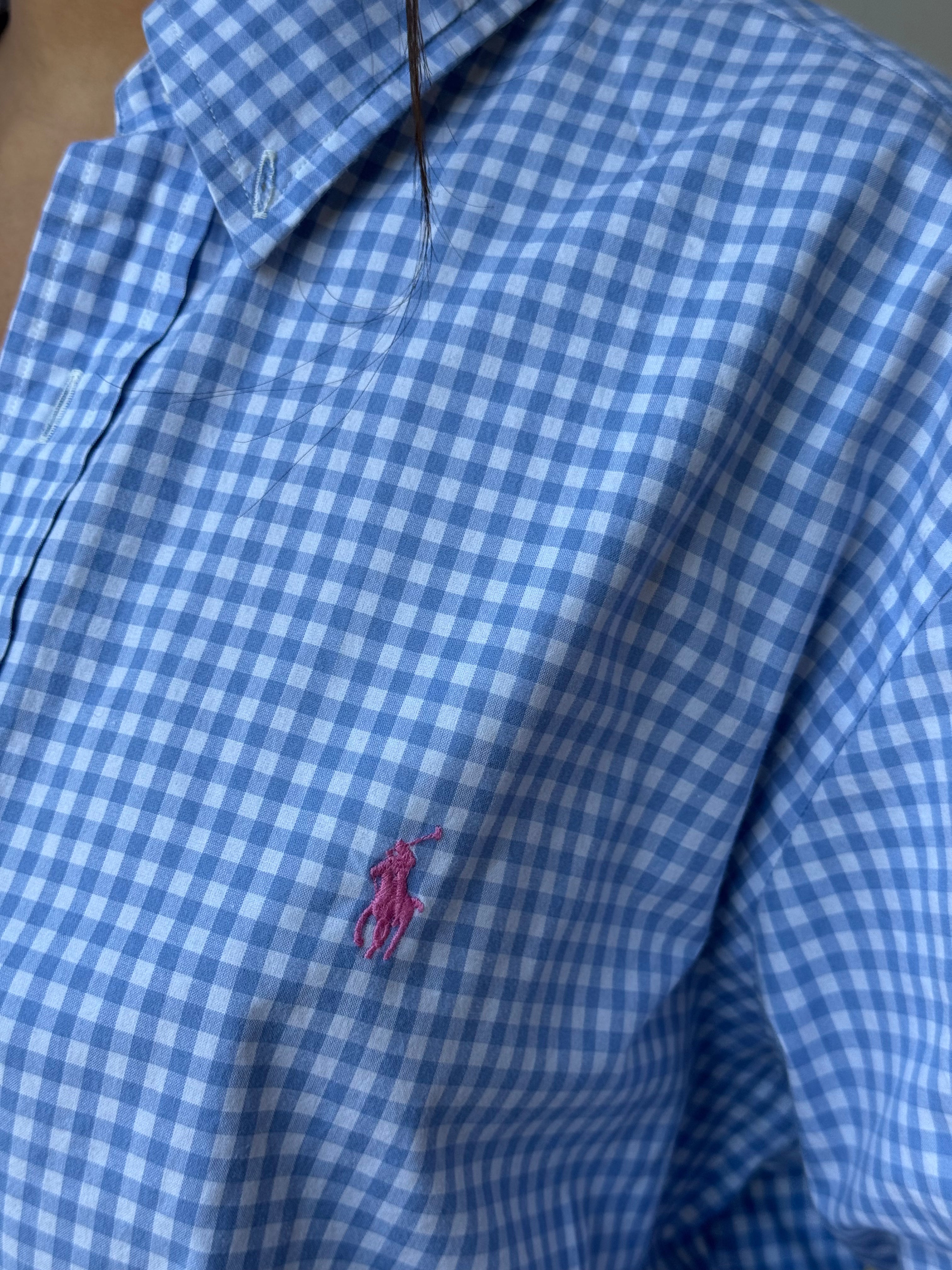 Chemise upcyclée dos nu vichy bleu